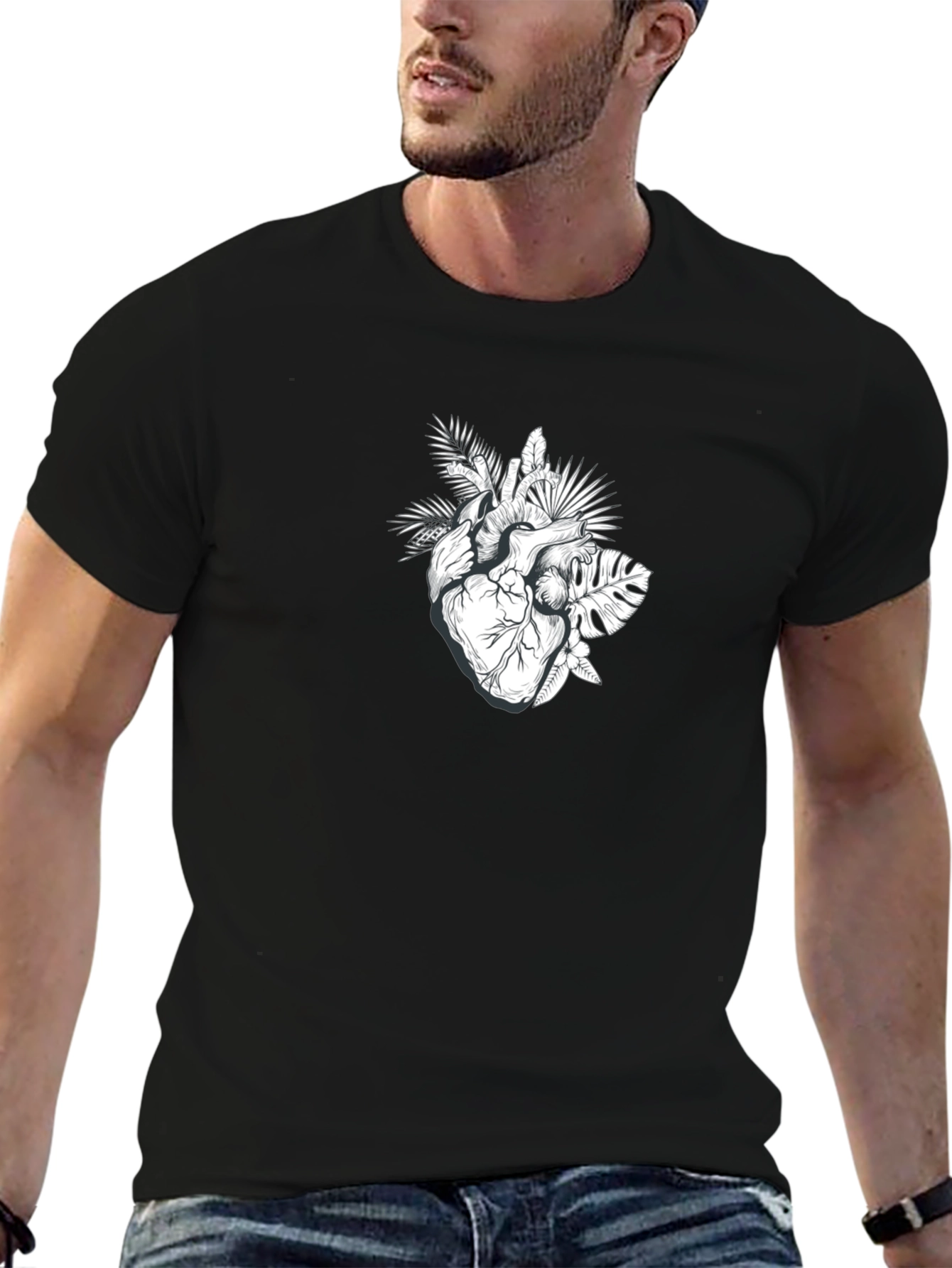 Botanical Heart Graphic Tee - Black