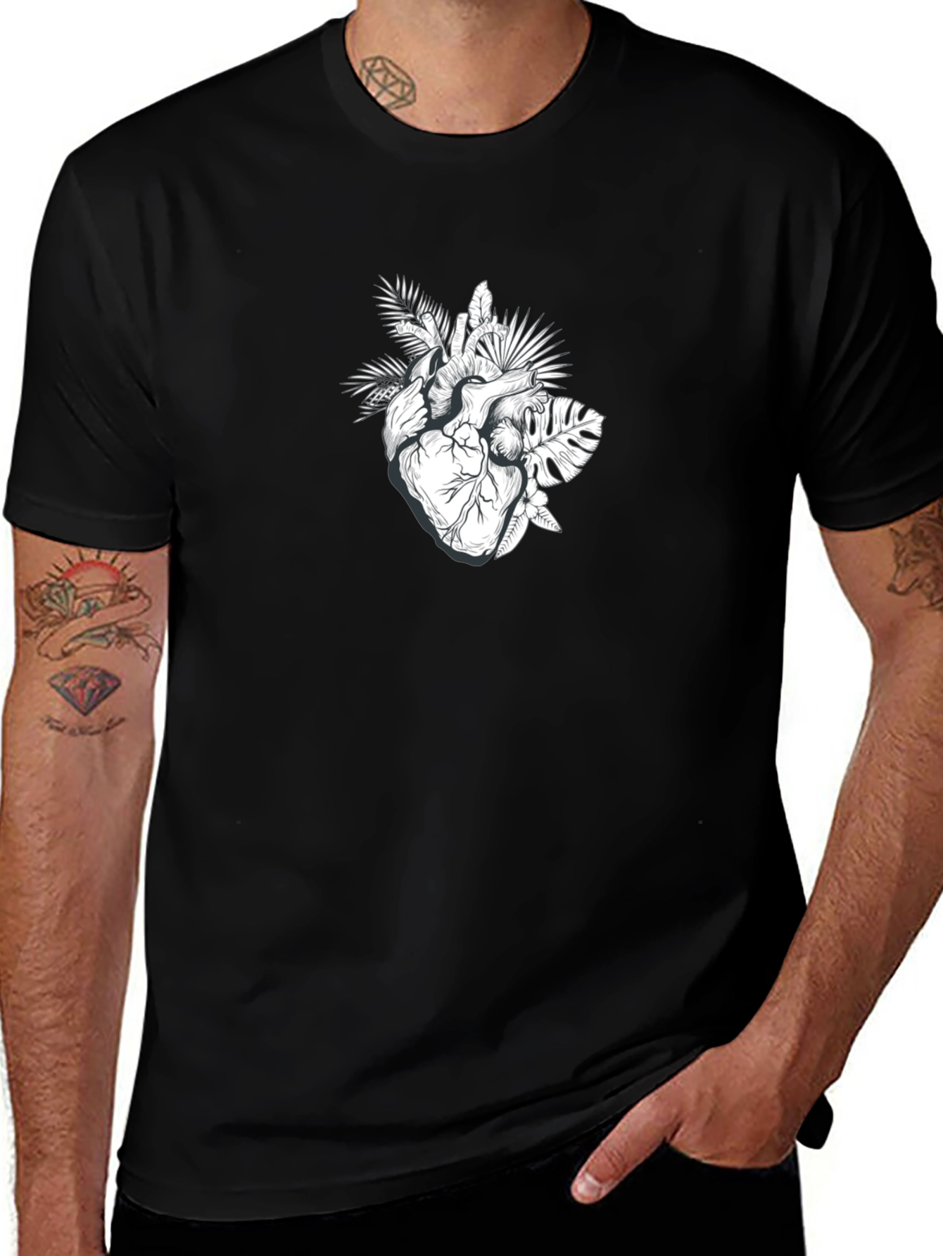 Botanical Heart Graphic Tee - Black