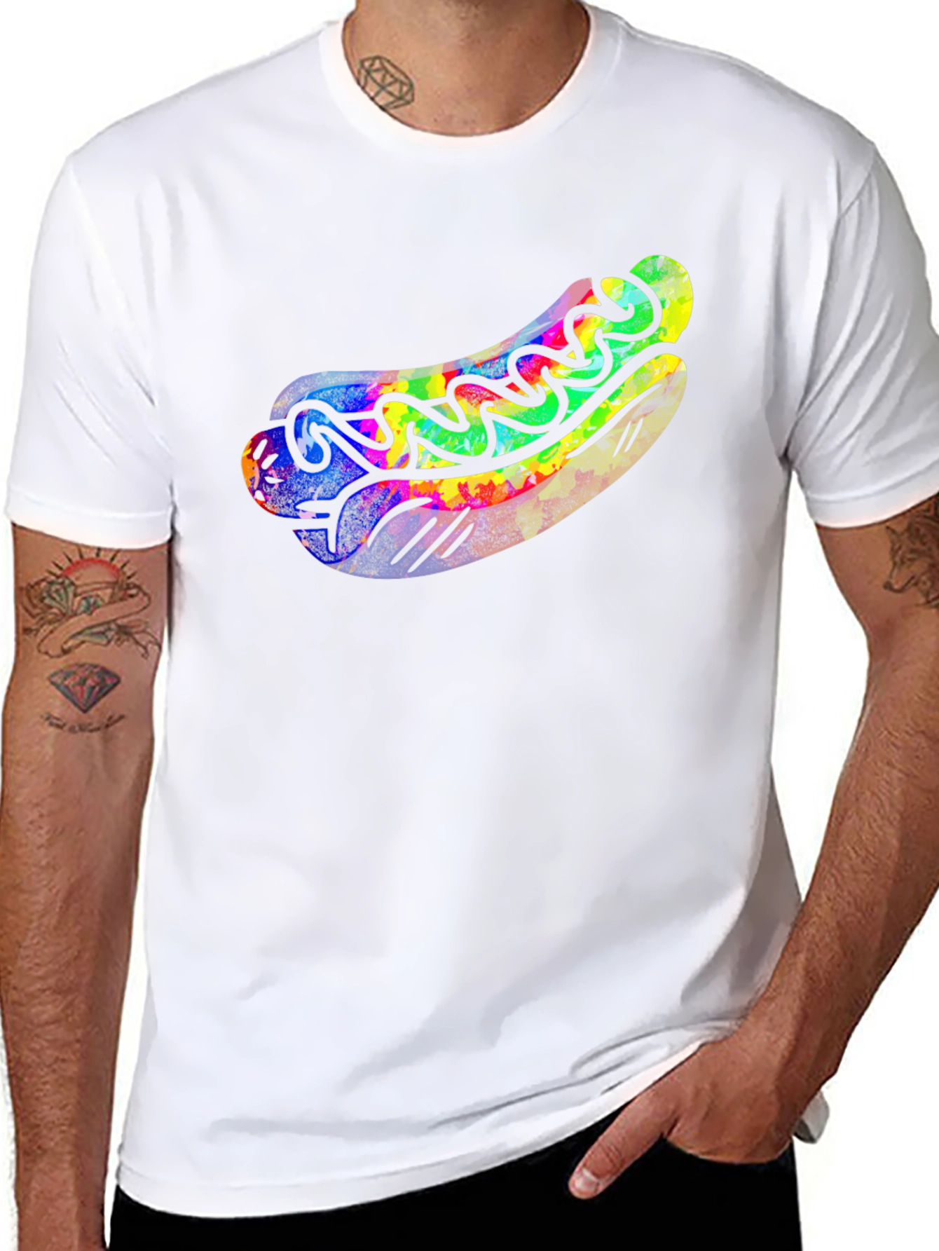 Funky Hot Dog Graphic Tee - Black Cotton T-Shirt