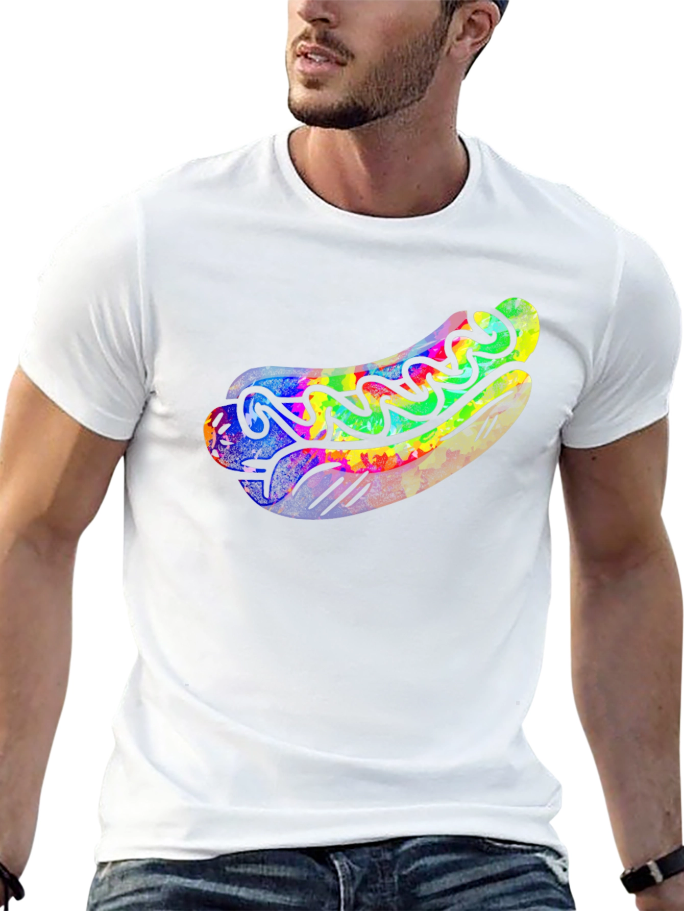Funky Hot Dog Graphic Tee - Black Cotton T-Shirt