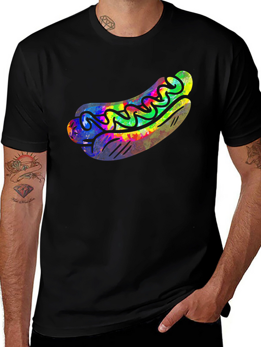 Funky Hot Dog Graphic Tee - Black Cotton T-Shirt