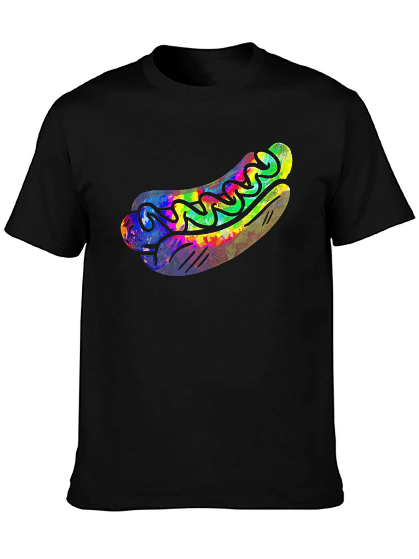 Funky Hot Dog Graphic Tee - Black Cotton T-Shirt