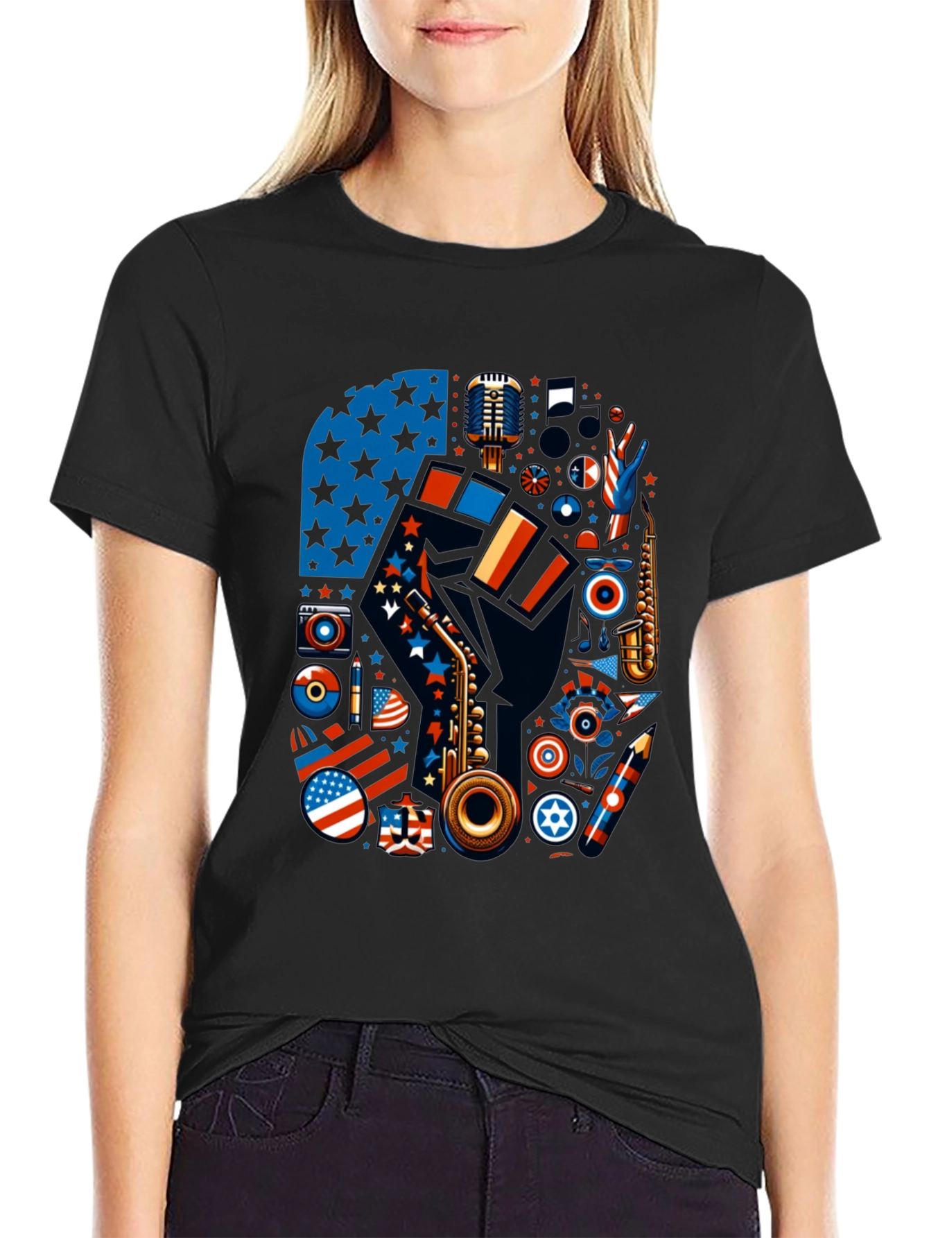 Patriotic Saxophone Graphic T-Shirt