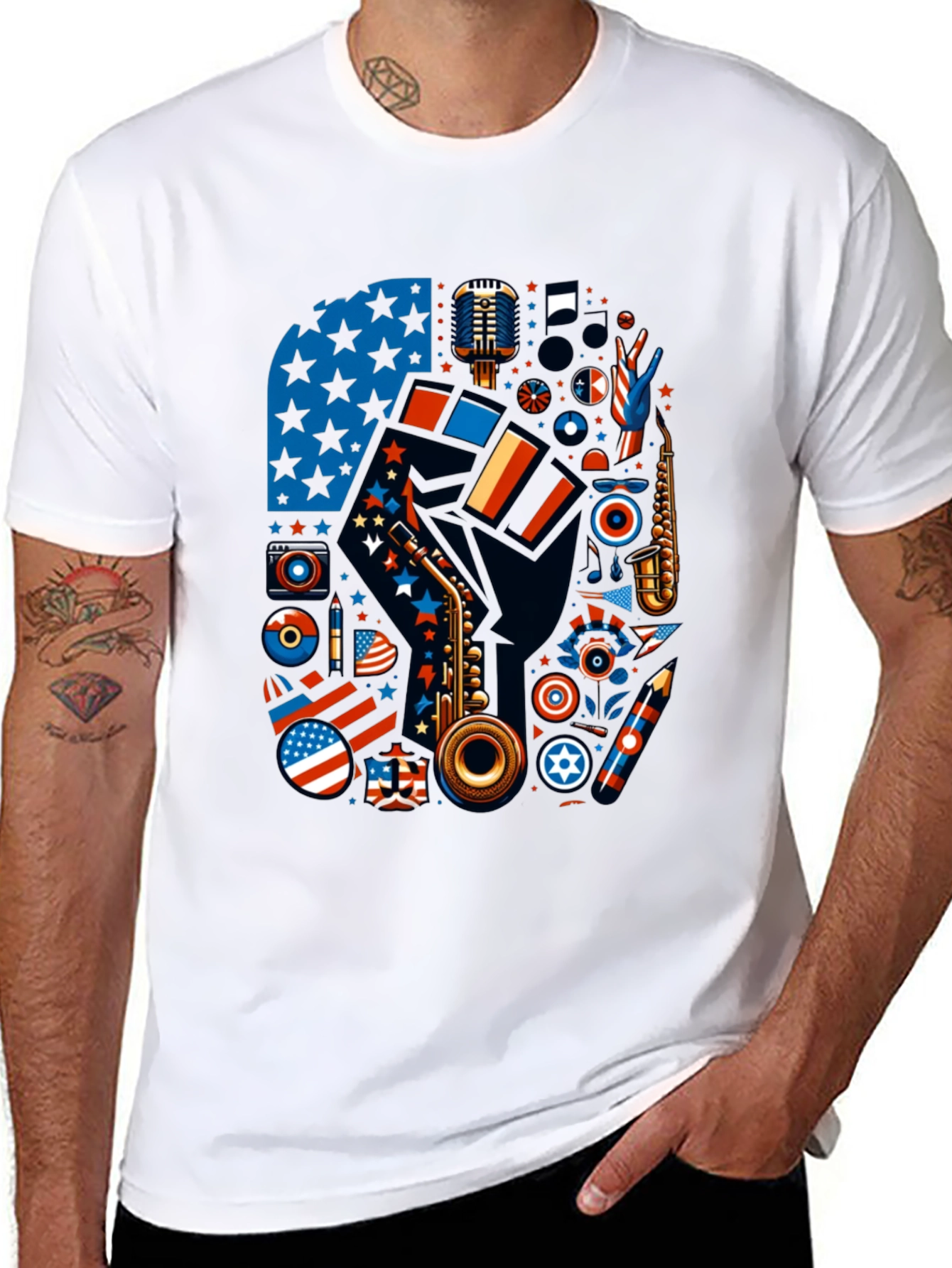 Patriotic Saxophone Graphic T-Shirt