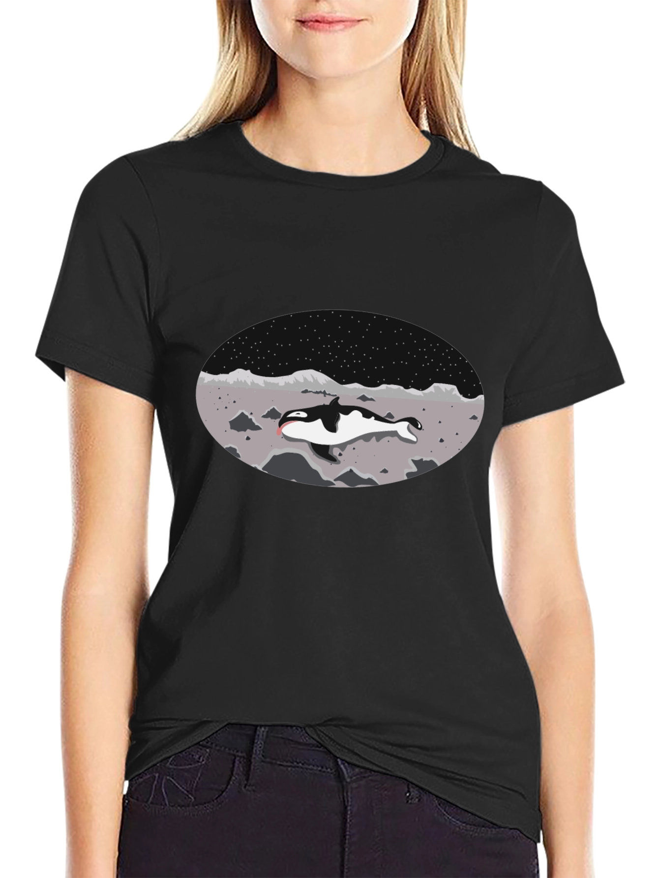 Killer Whale Moonscape Black T-Shirt