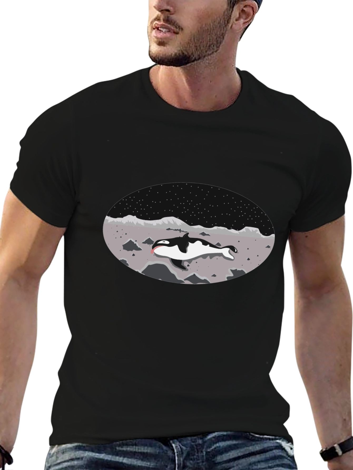 Killer Whale Moonscape Black T-Shirt
