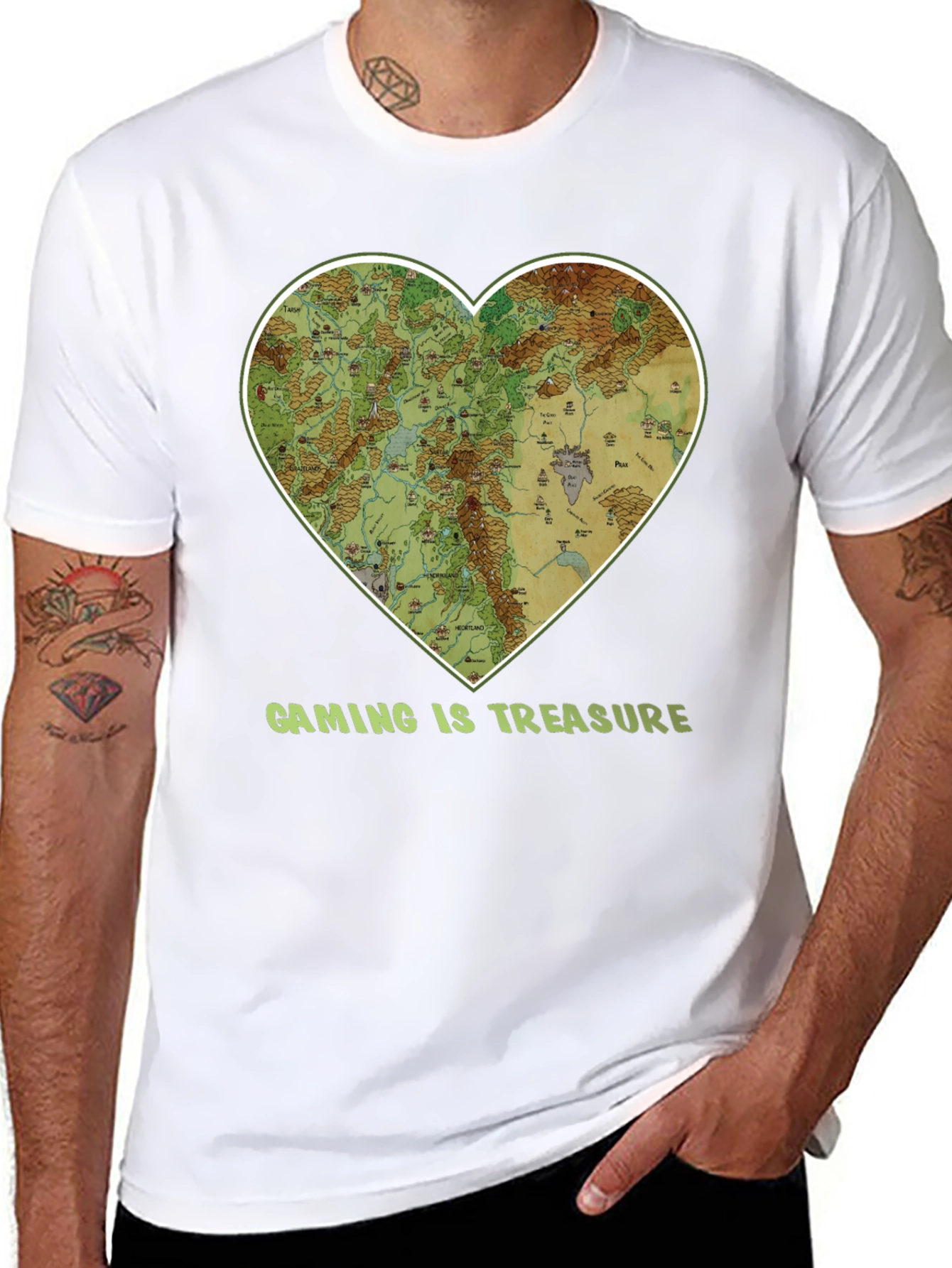 Gaming Is Treasure T-Shirt with Heart Map Design