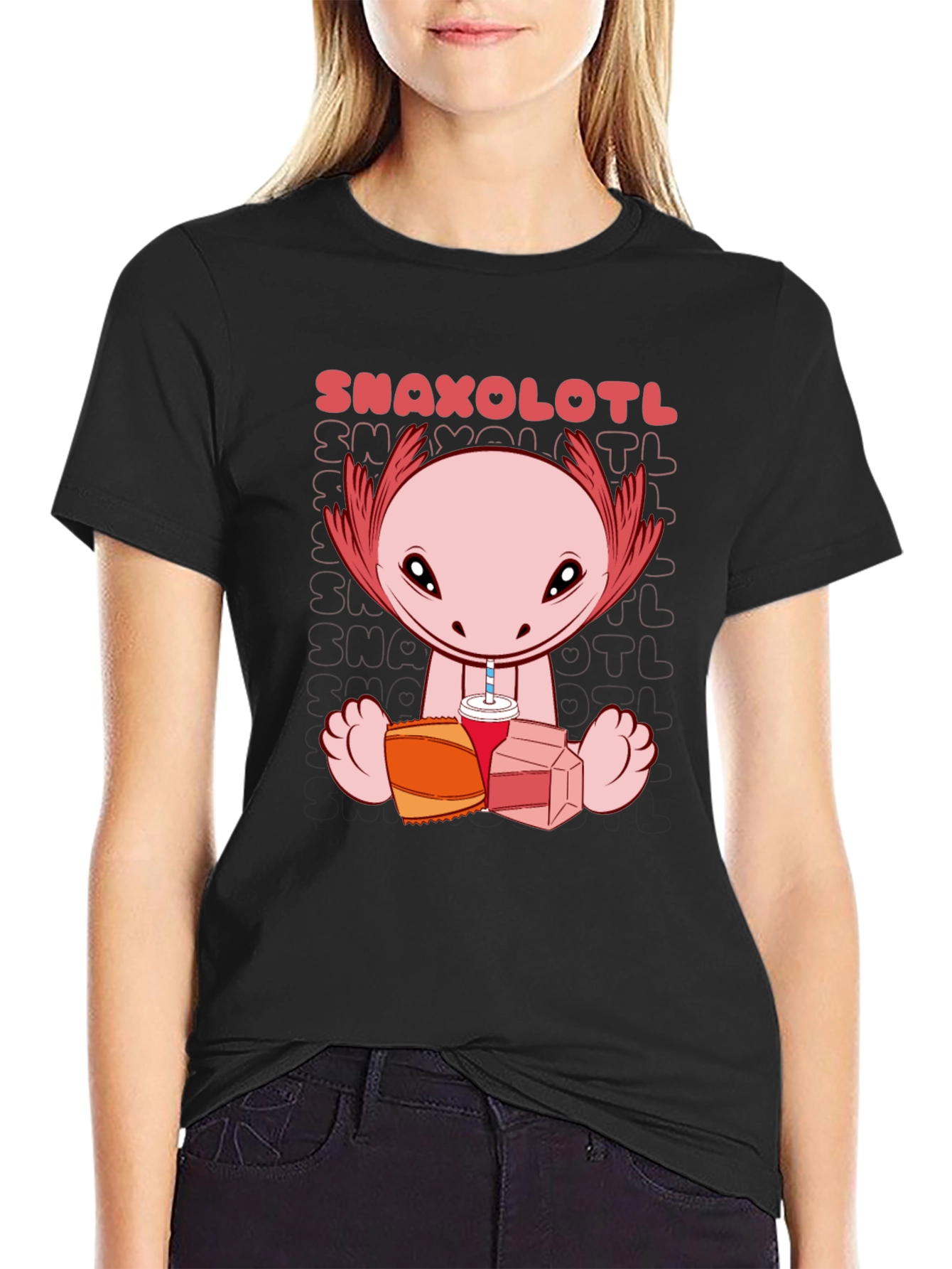 Snaxolotl Graphic Tee - Funny Axolotl Snack Time T-Shirt