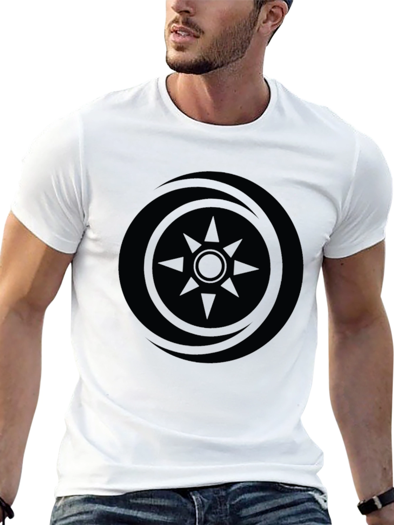 Mens Black Graphic Tee - Compass Design