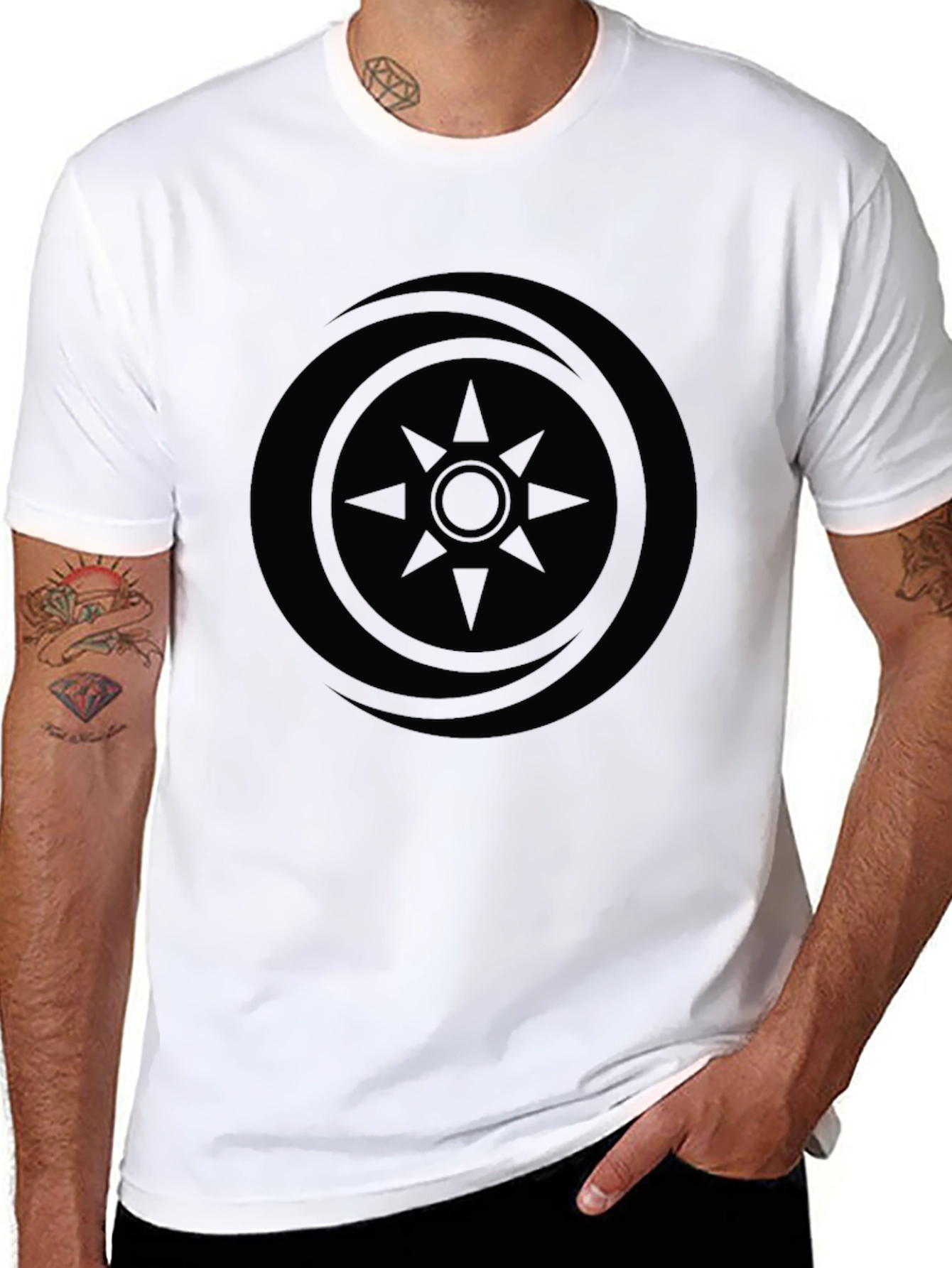 Mens Black Graphic Tee - Compass Design