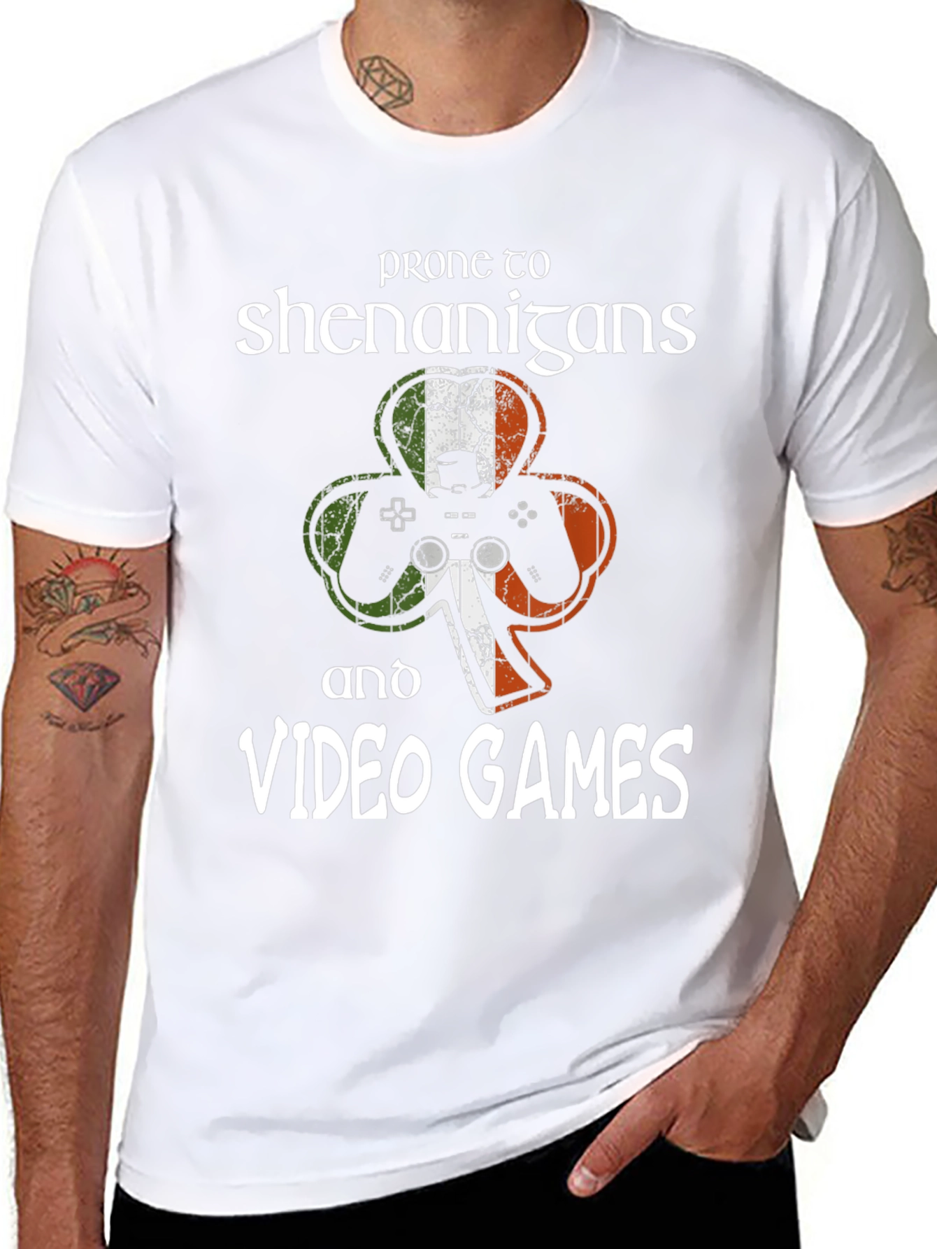Prone to Shenanigans & Video Games Irish Gamer T-Shirt