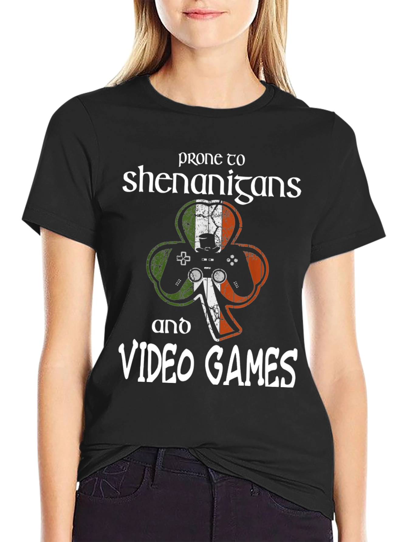 Prone to Shenanigans & Video Games Irish Gamer T-Shirt