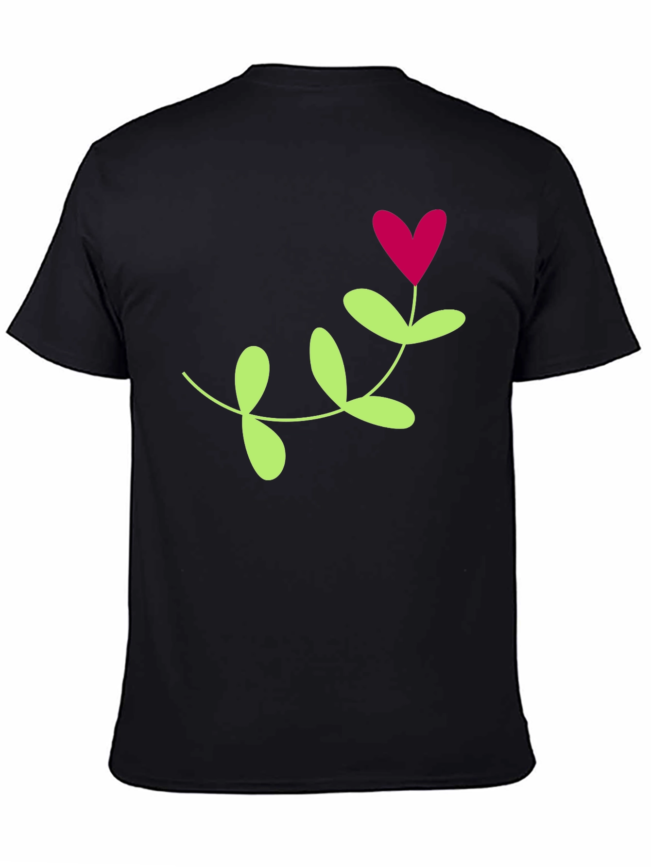 Black T-Shirt with Heart Plant Graphic