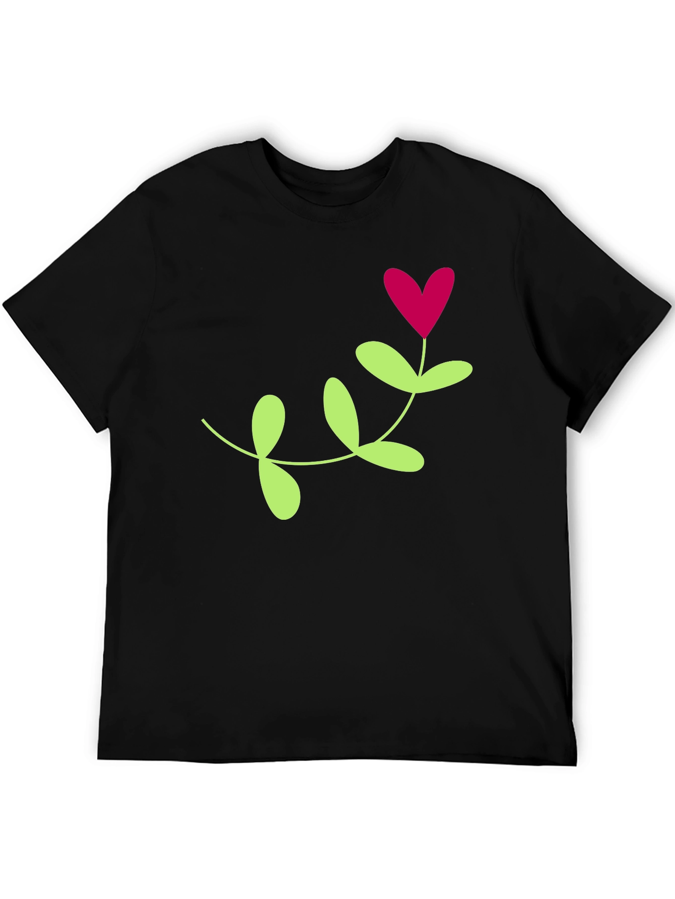 Black T-Shirt with Heart Plant Graphic