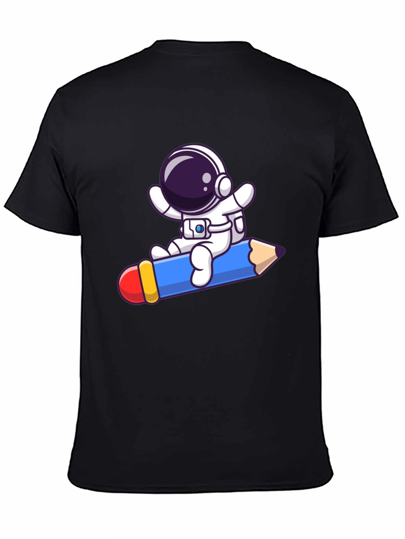 Astronaut Pencil Ride T-Shirt - Black Cotton Graphic Tee