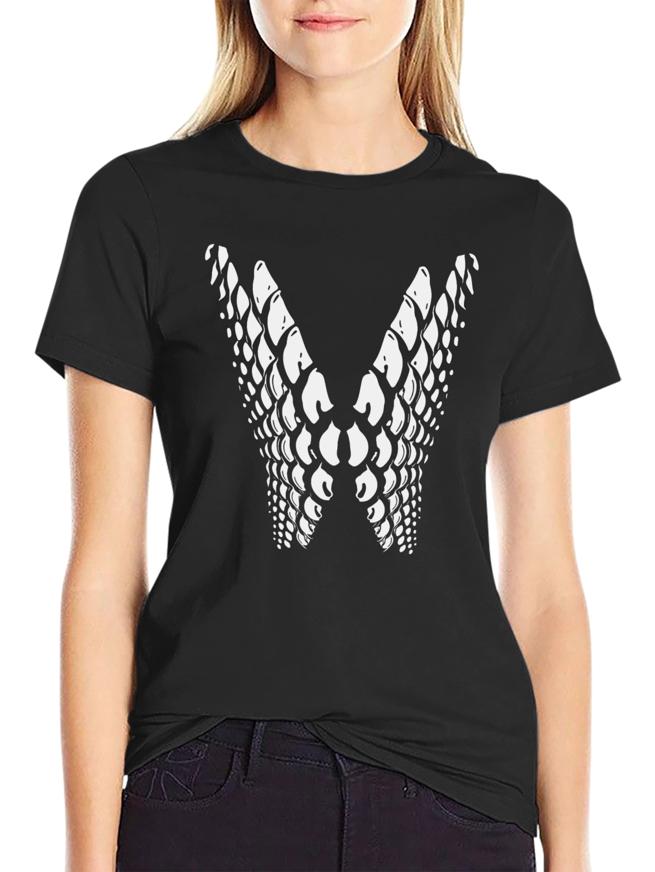 Graphic Snake Scale V-Shape Mens Black T-Shirt