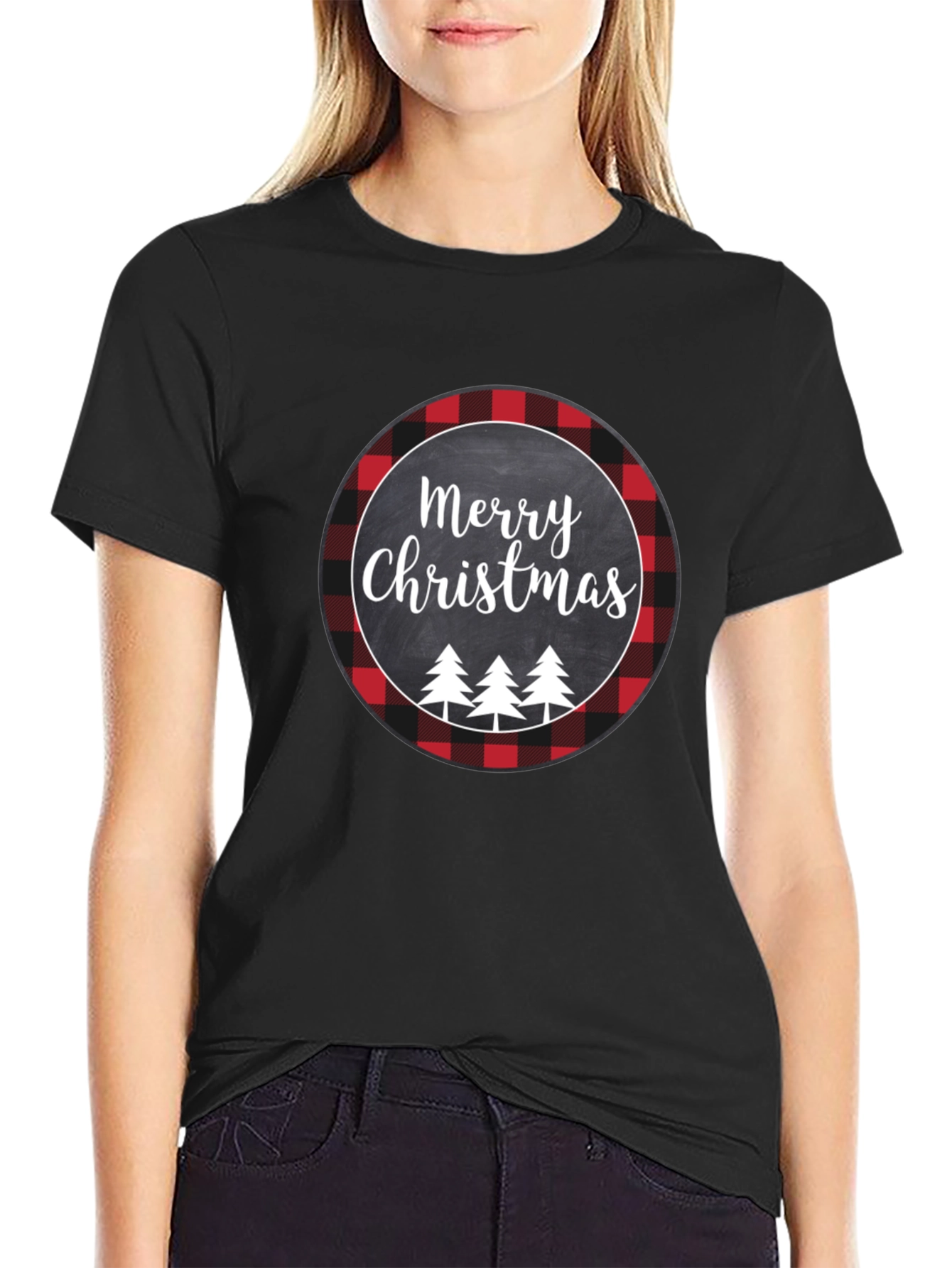 Merry Christmas Buffalo Plaid Tee