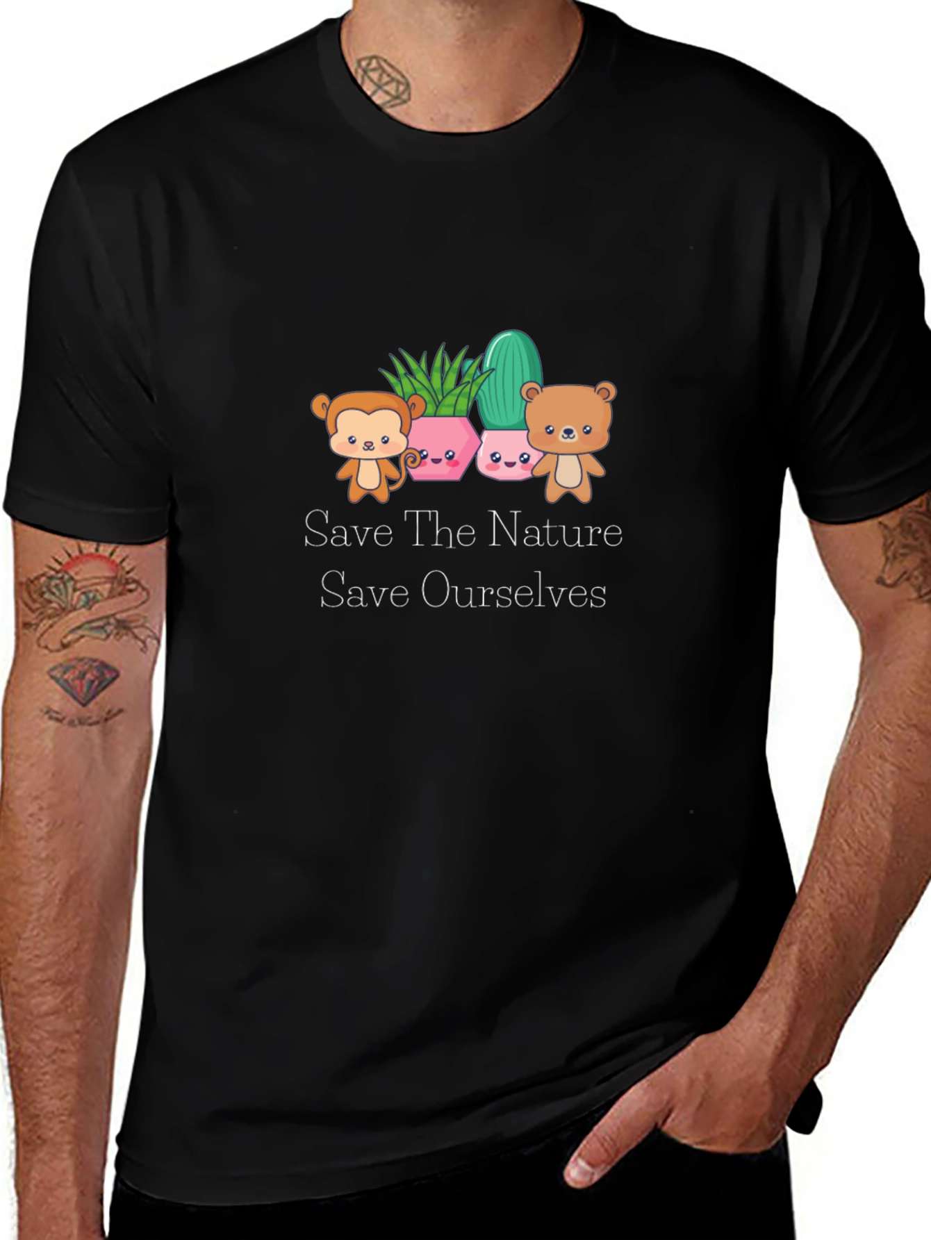 Cute Save The Nature Black T-Shirt