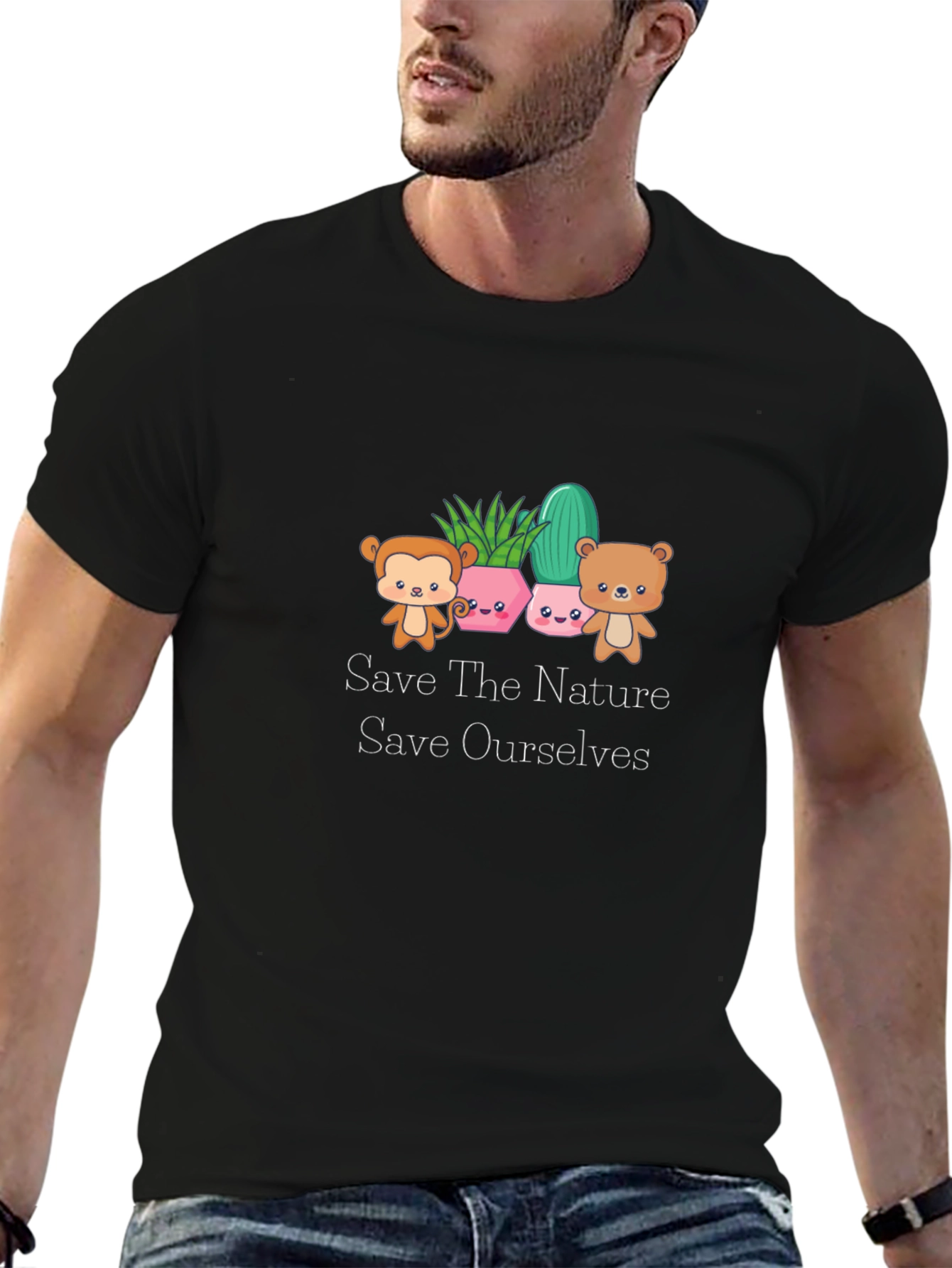 Cute Save The Nature Black T-Shirt