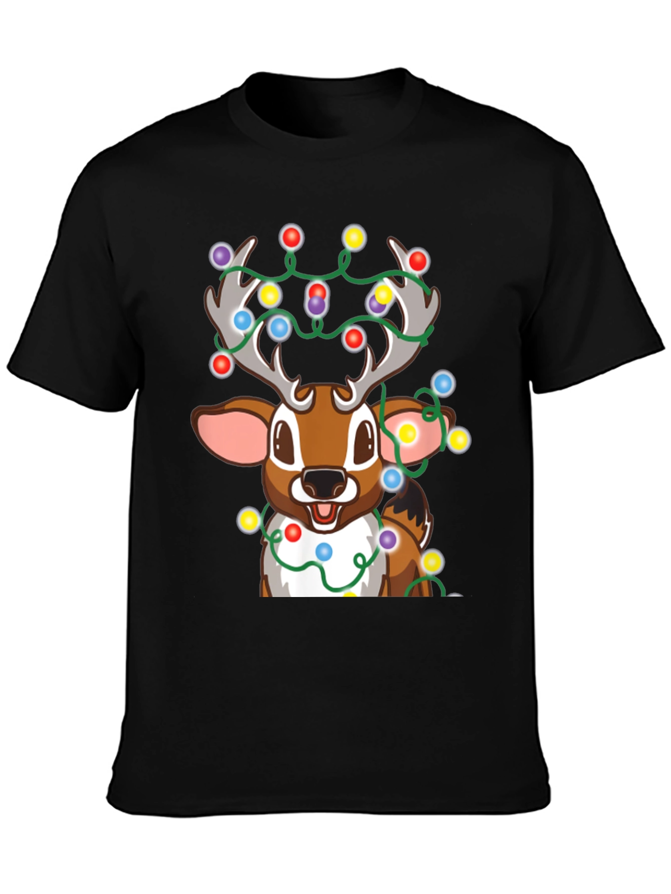 Christmas Reindeer Lights Graphic Tee - Holiday Fun
