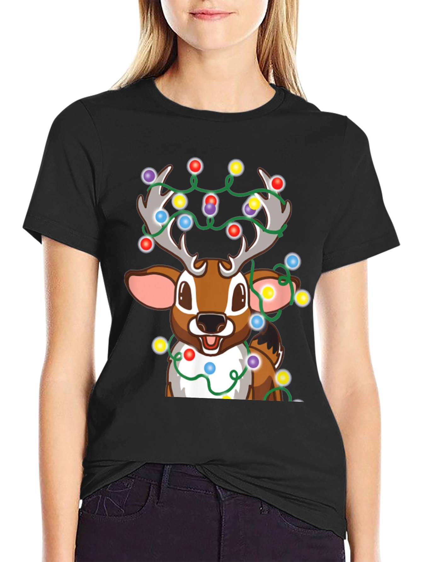Christmas Reindeer Lights Graphic Tee - Holiday Fun