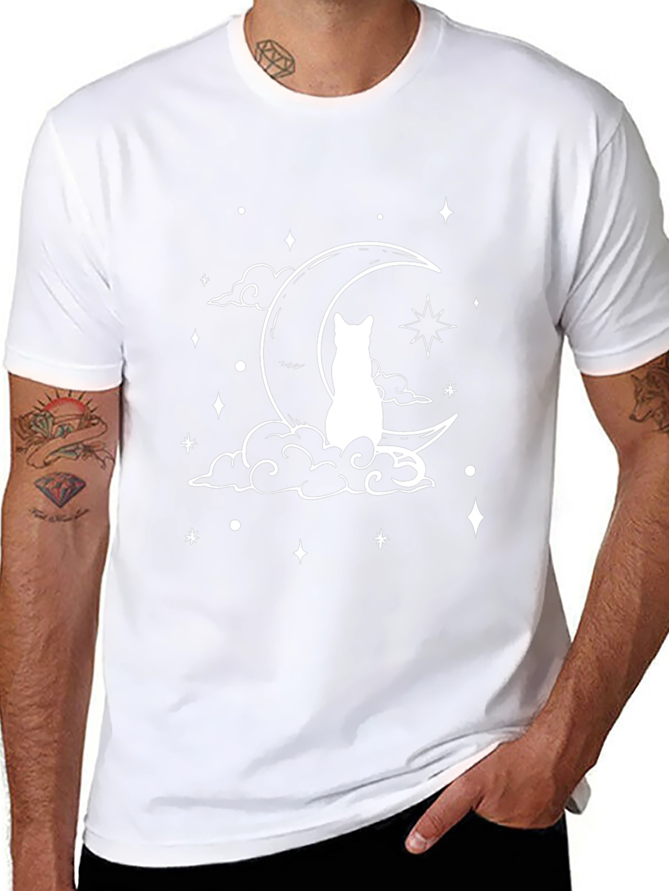 Cat on Moon T-Shirt - Black Graphic Tee