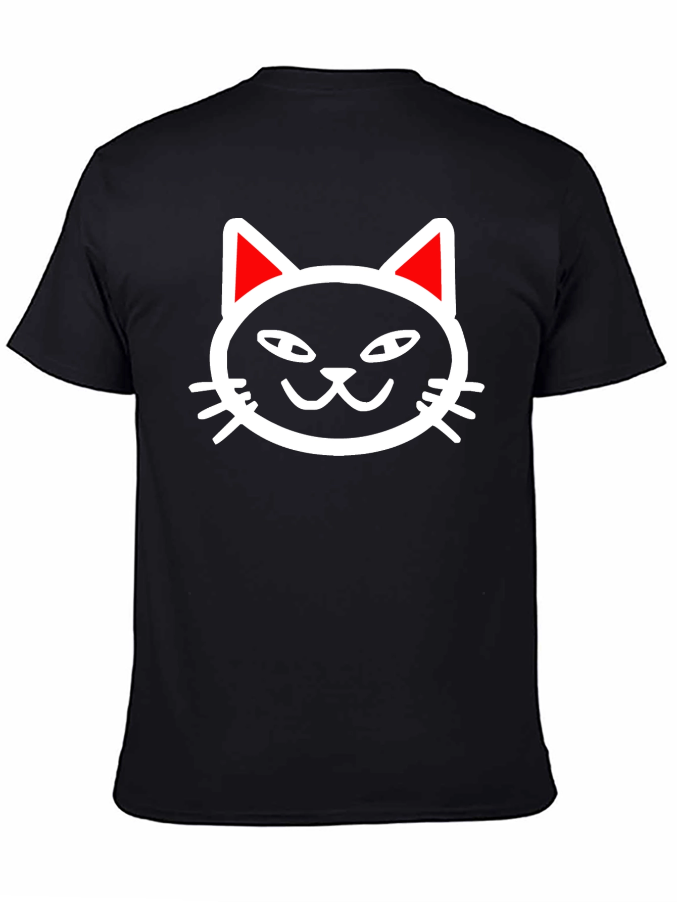 Cool Cat Face Graphic Tee - Black Cotton T-Shirt