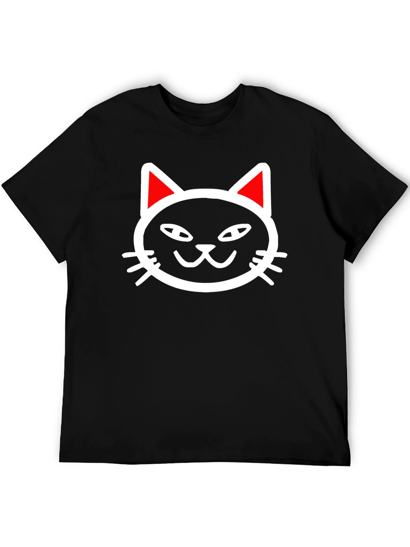 Cool Cat Face Graphic Tee - Black Cotton T-Shirt
