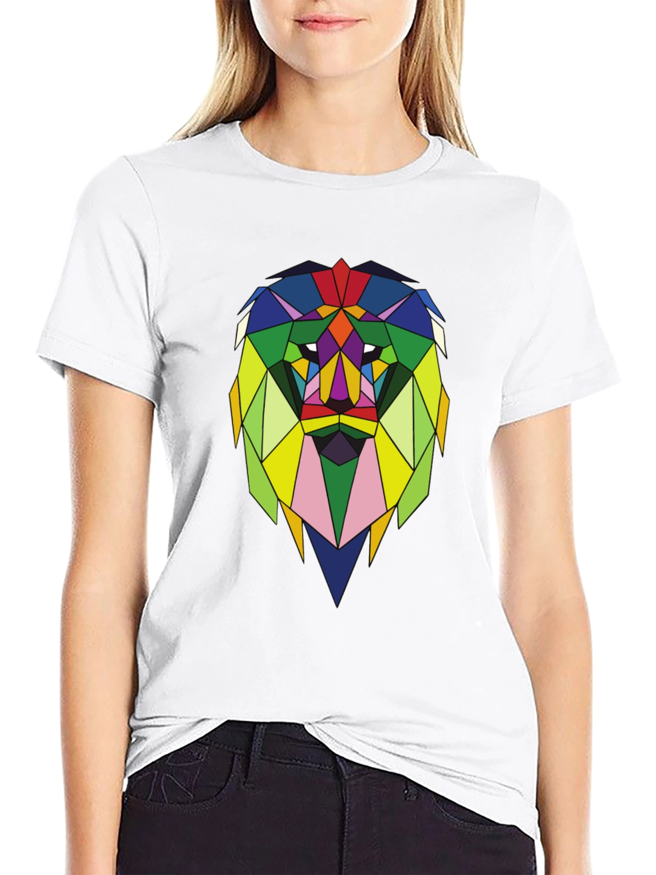 Geometric Lion Graphic Tee - Stylish Mens Black T-Shirt