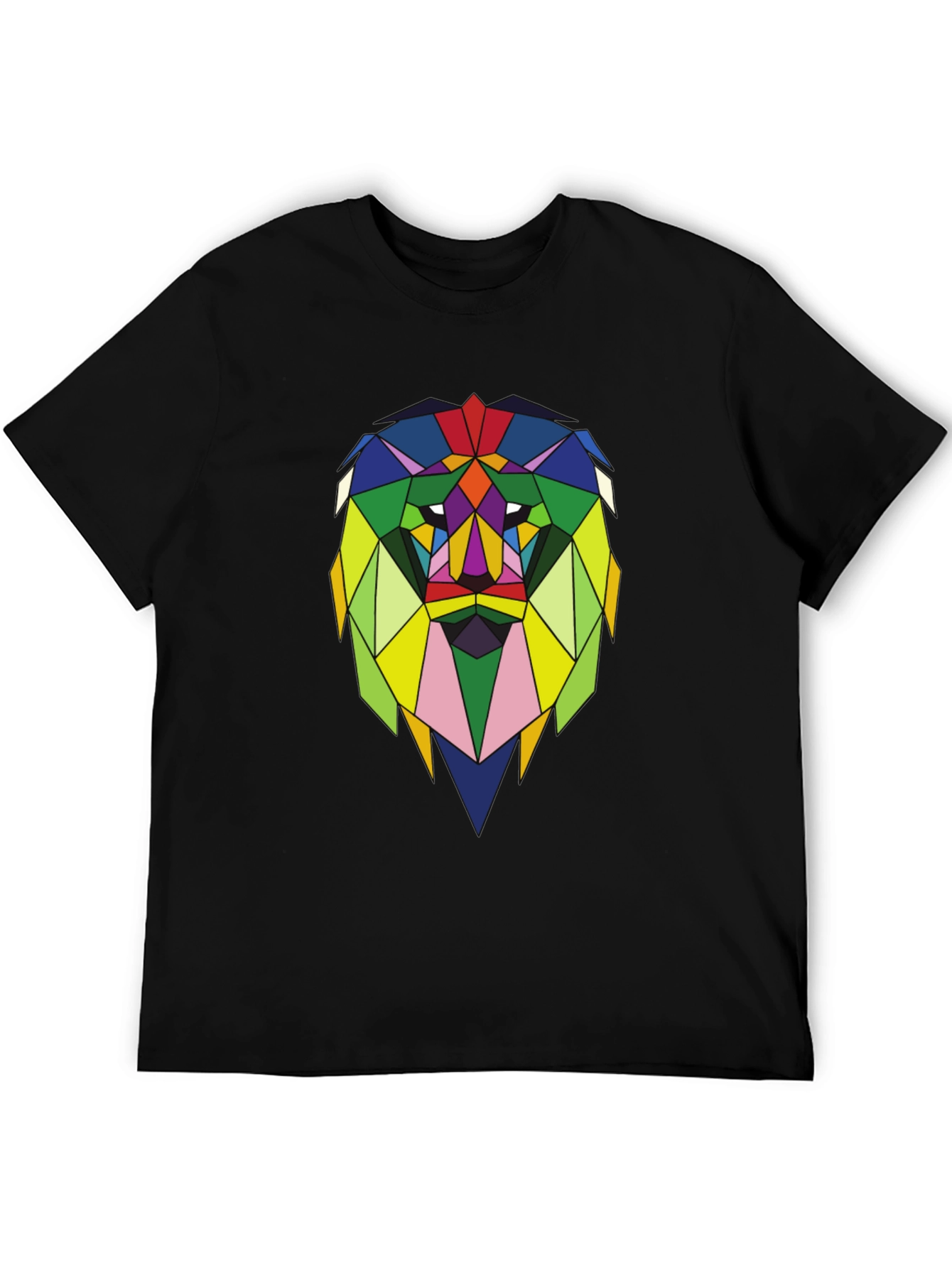 Geometric Lion Graphic Tee - Stylish Mens Black T-Shirt