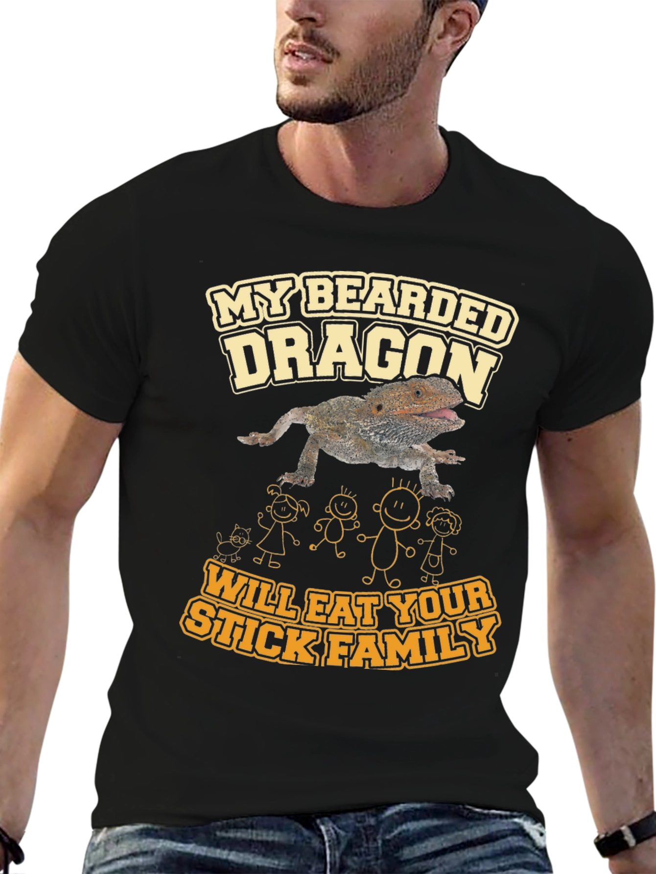 Bearded Dragon Eats Stick Family T-Shirt