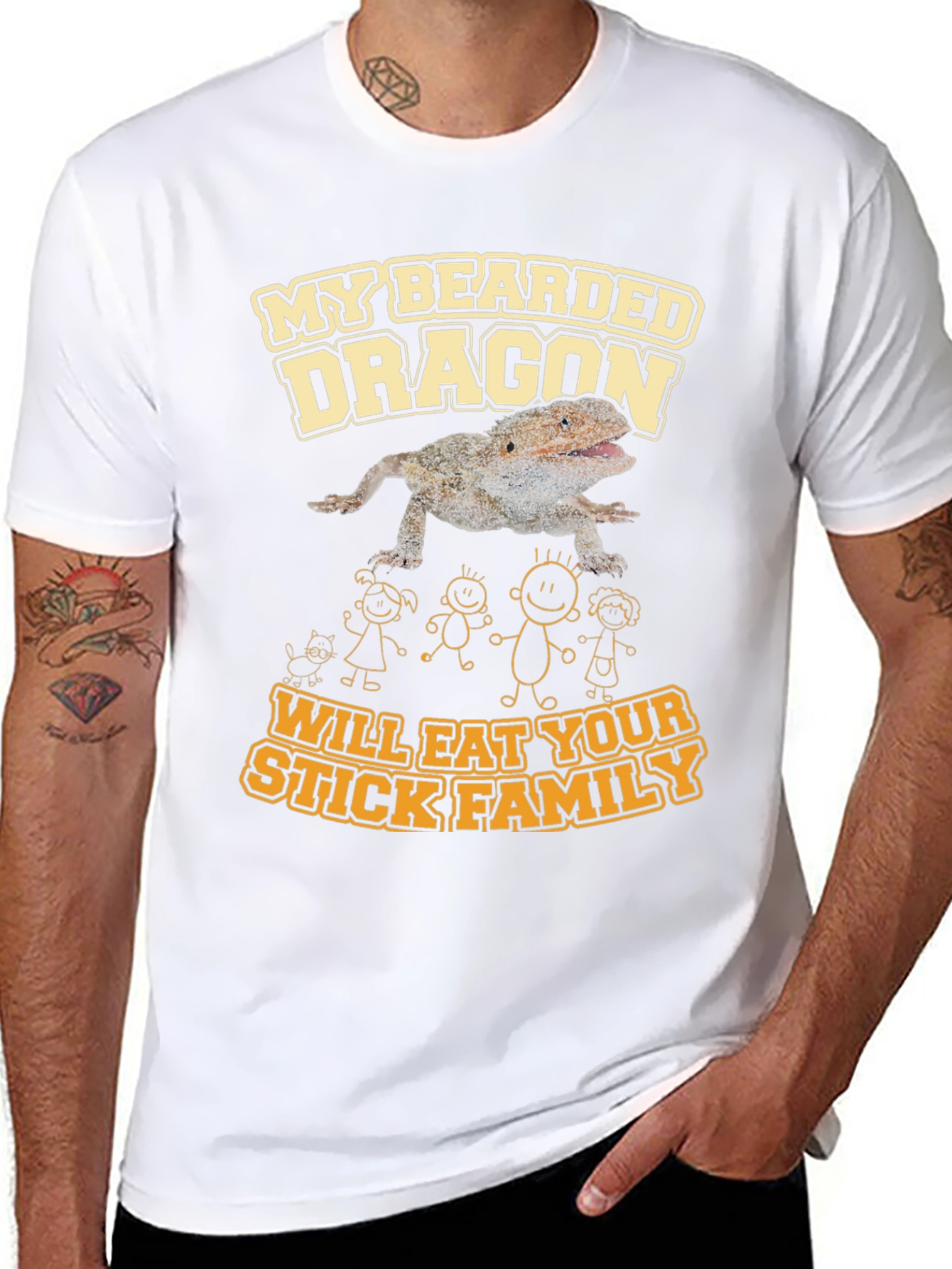 Bearded Dragon Eats Stick Family T-Shirt