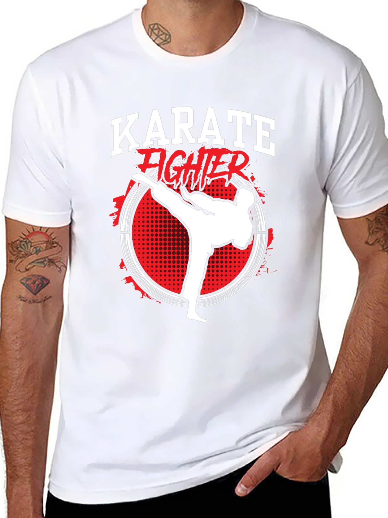 Karate Fighter Graphic Print Crew Neck T-Shirt