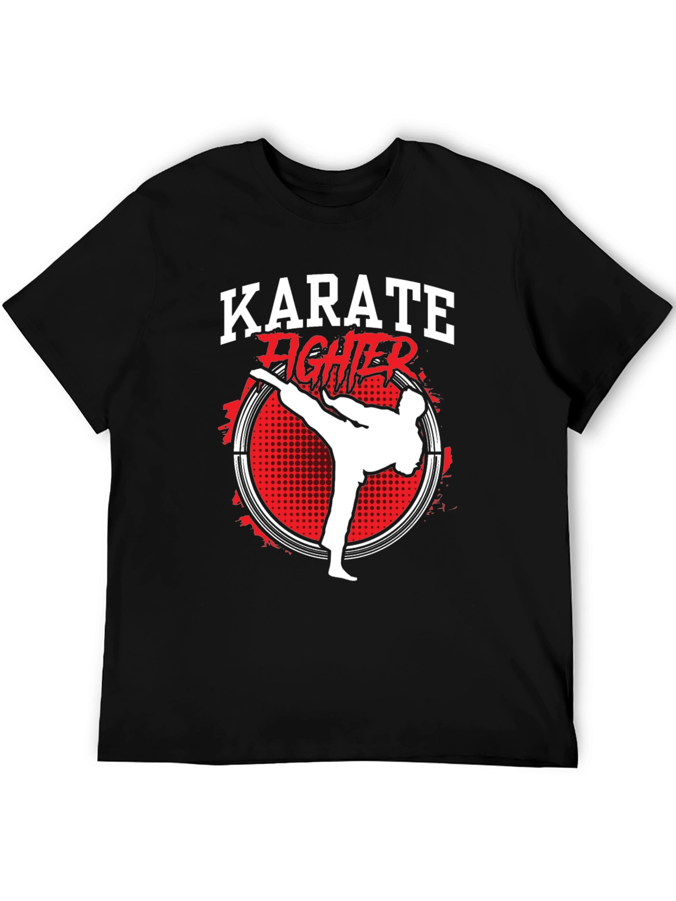 Karate Fighter Graphic Print Crew Neck T-Shirt