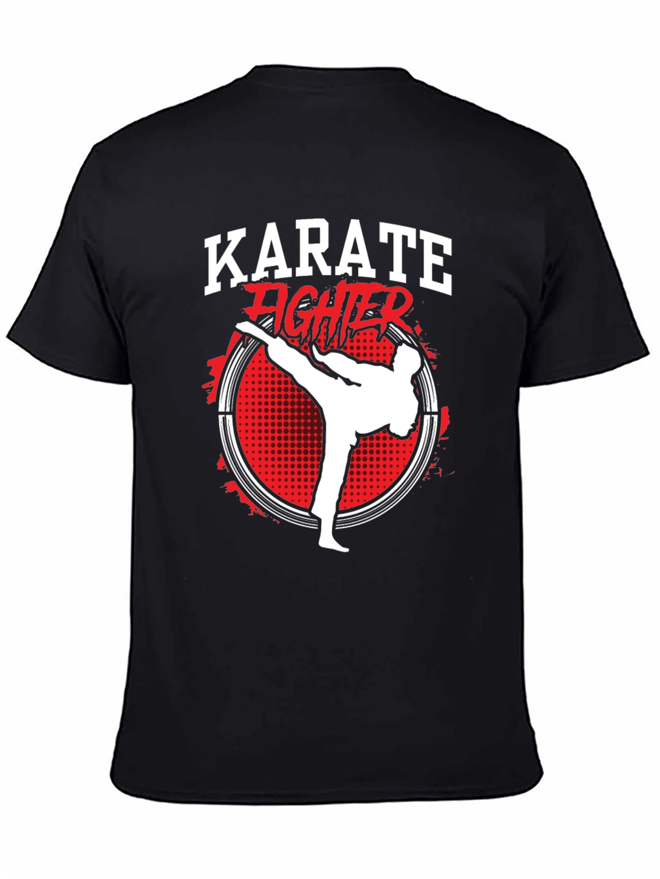 Karate Fighter Graphic Print Crew Neck T-Shirt
