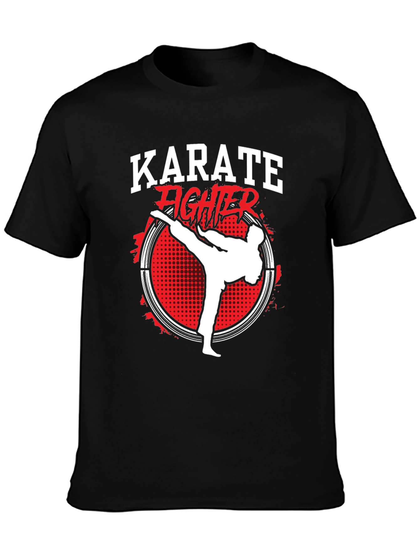 Karate Fighter Graphic Print Crew Neck T-Shirt