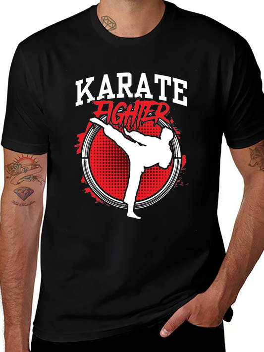 Karate Fighter Graphic Print Crew Neck T-Shirt