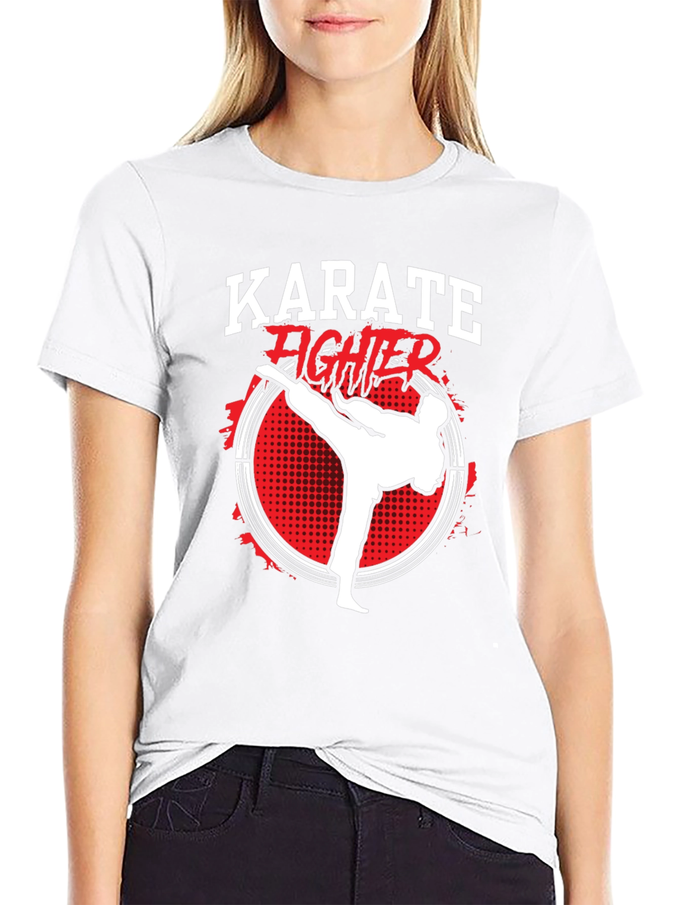 Karate Fighter Graphic Print Crew Neck T-Shirt