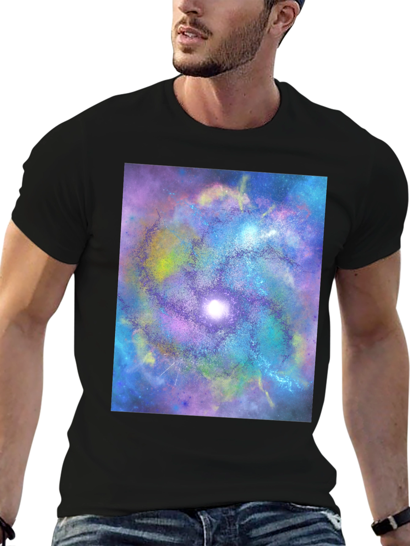 Galaxy Swirl Graphic Tee - Black Cotton Comfort