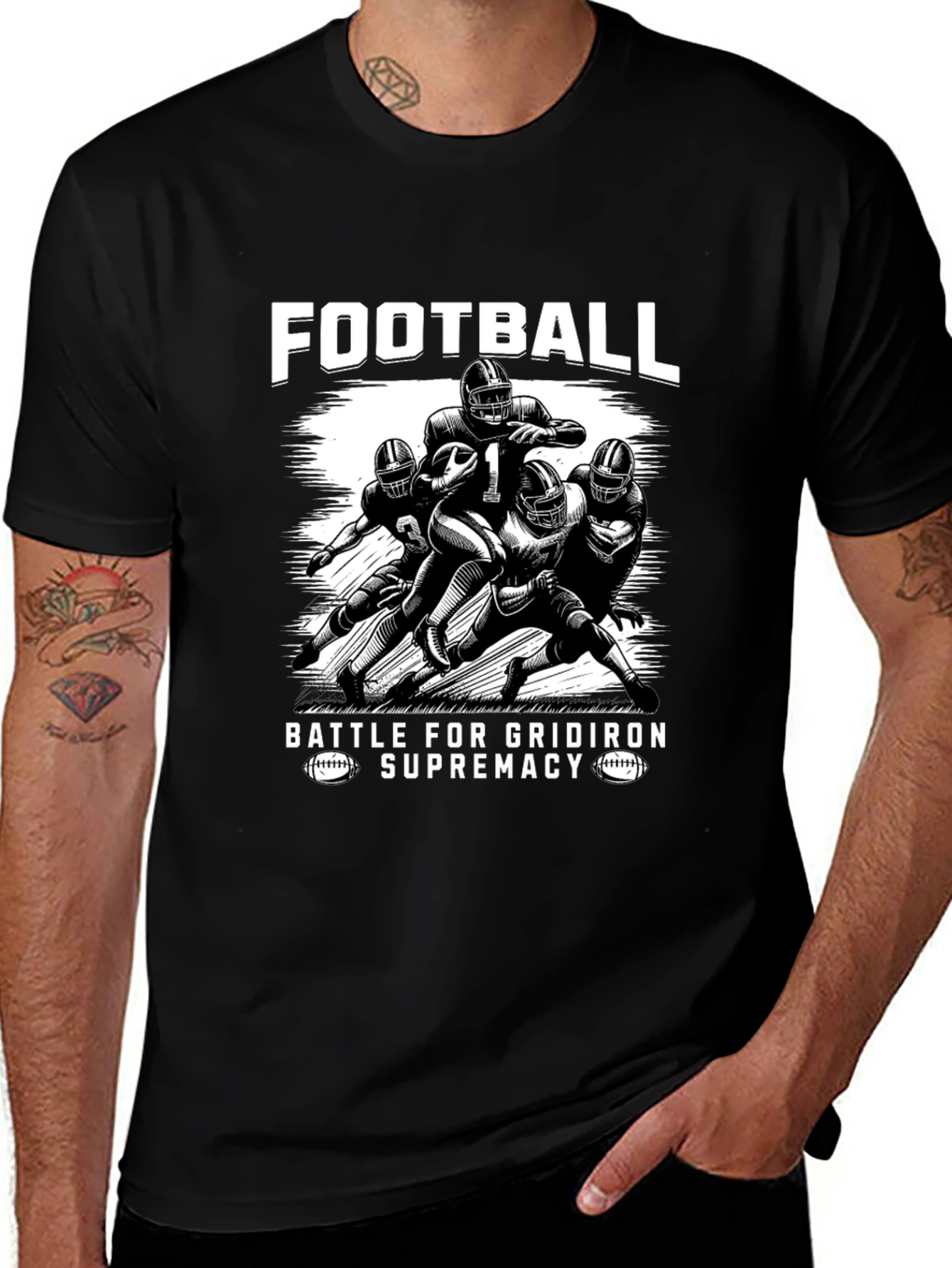 Football Battle Supremacy Black Graphic Tee