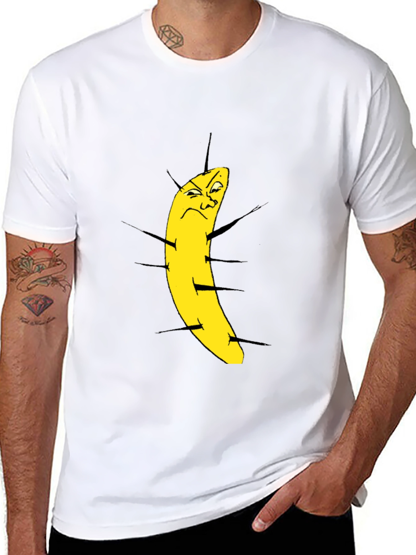 Funny Grumpy Banana Cartoon Black T-Shirt
