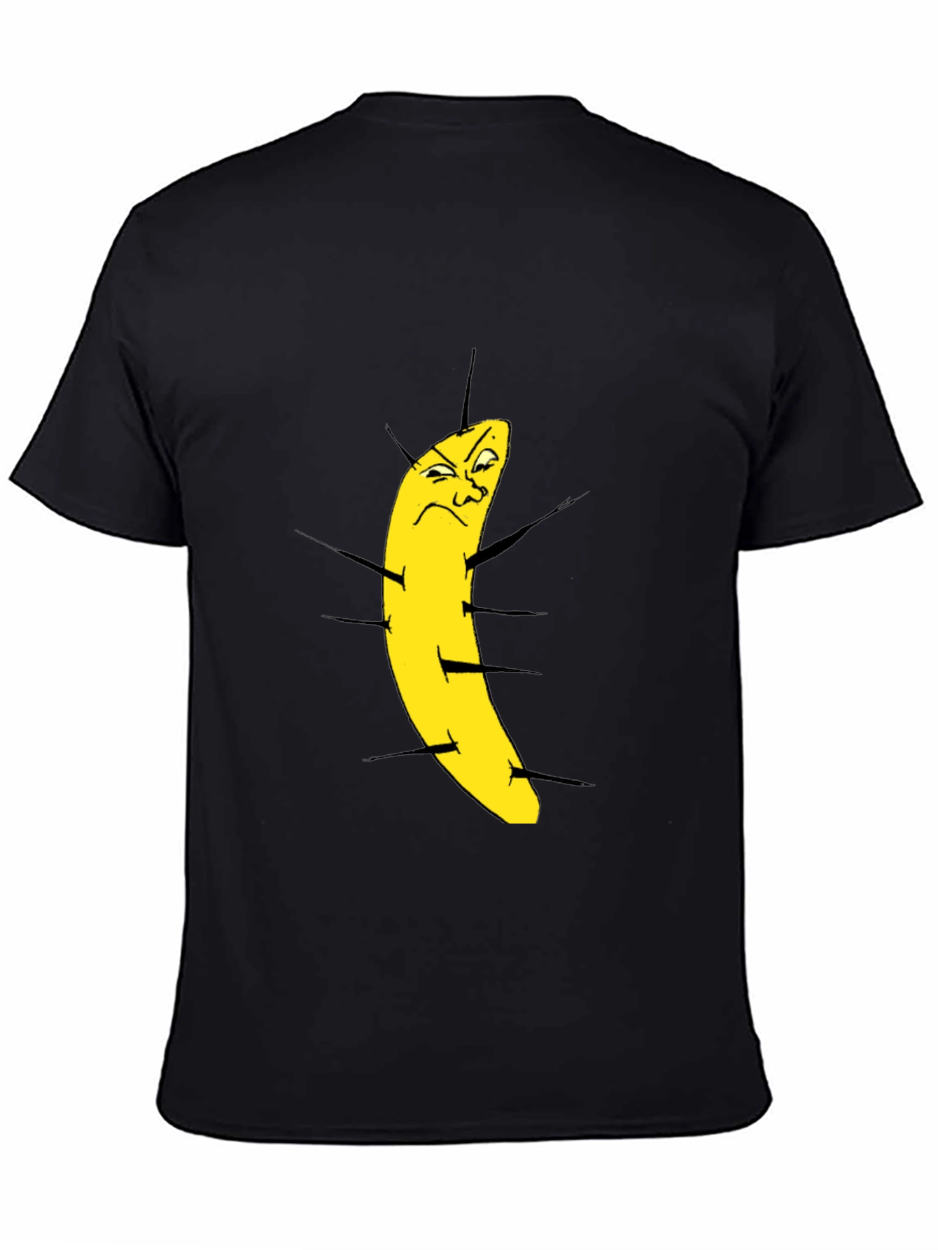 Funny Grumpy Banana Cartoon Black T-Shirt