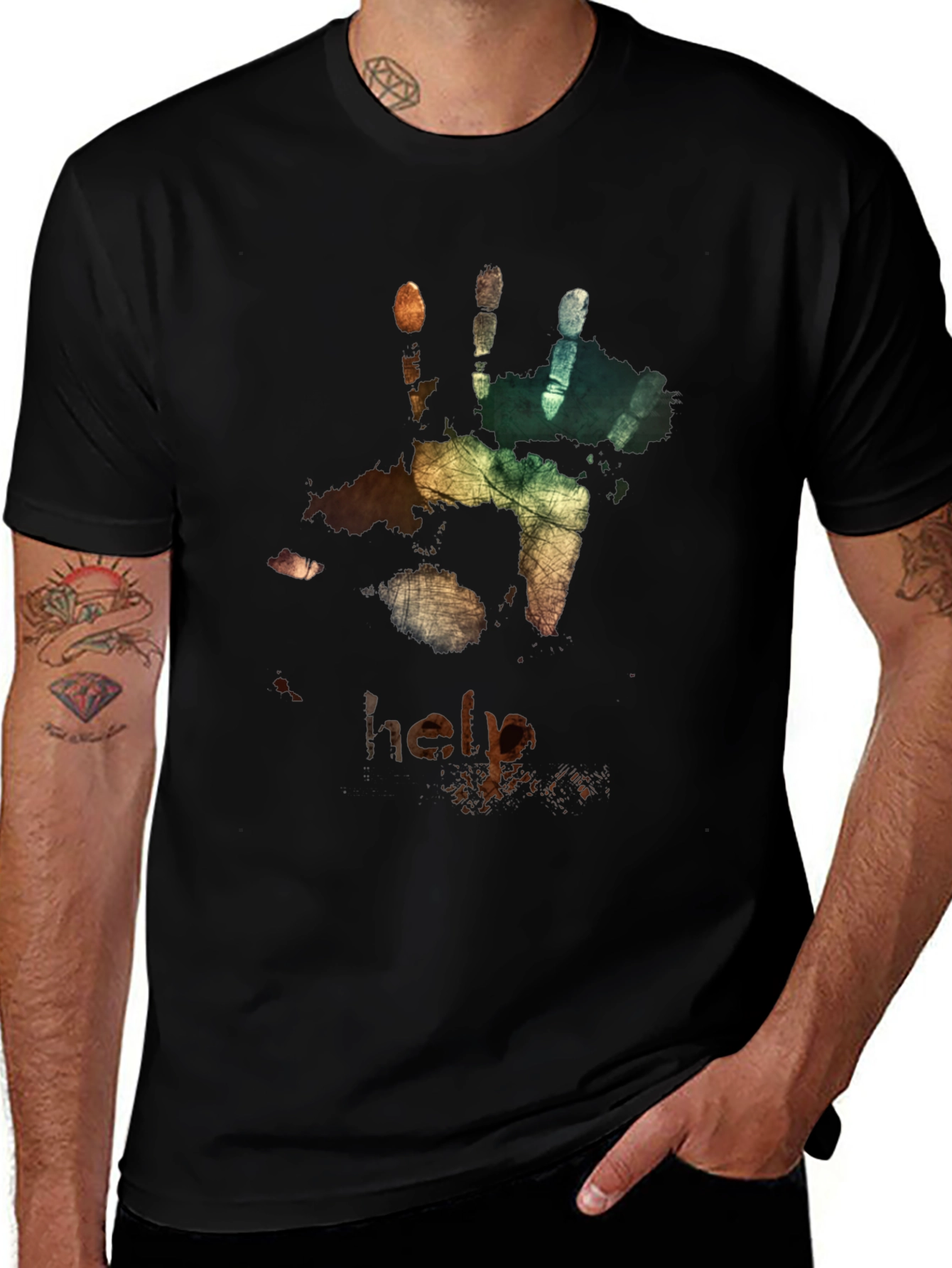 Distressed Handprint T-Shirt - Help Graphic Tee