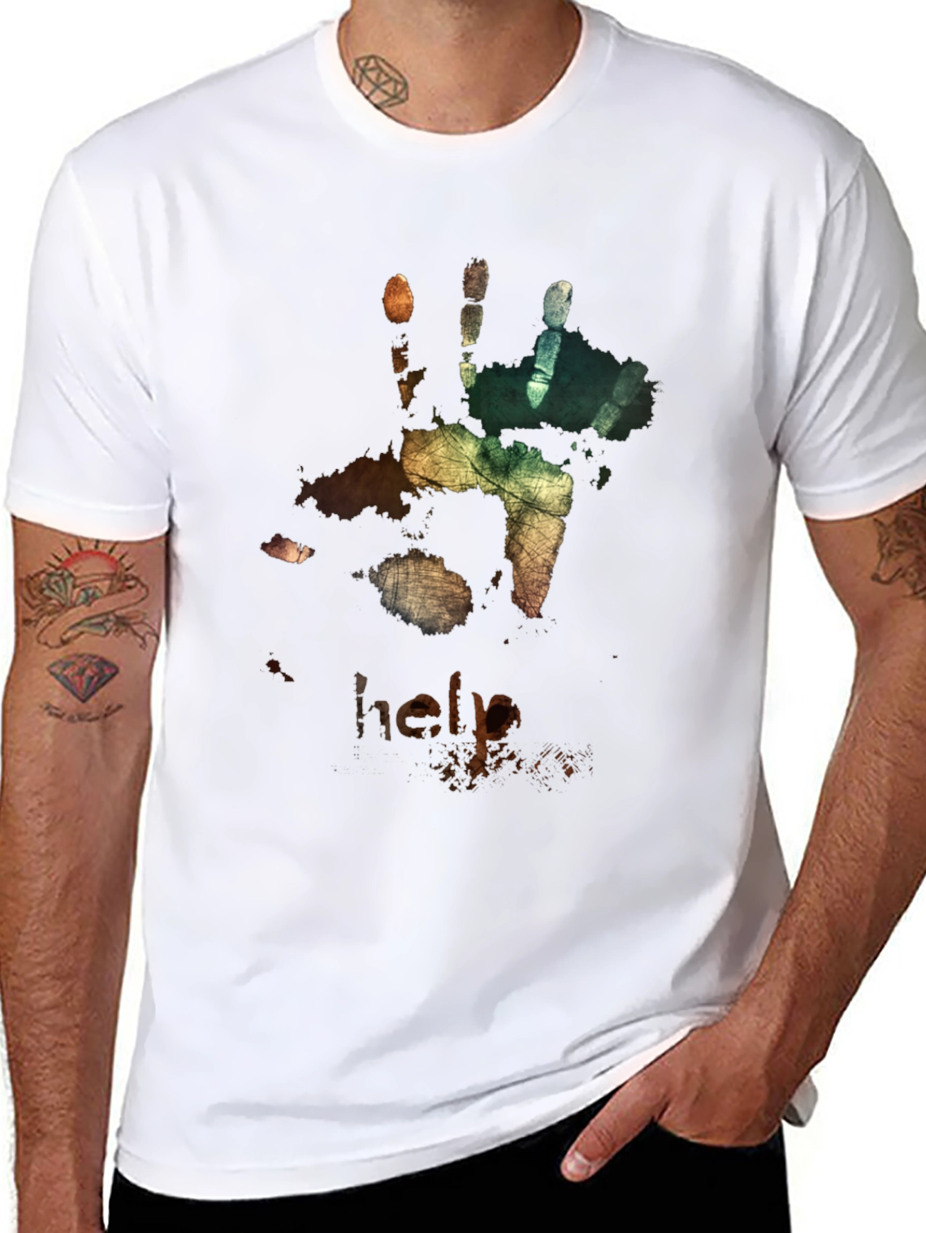 Distressed Handprint T-Shirt - Help Graphic Tee