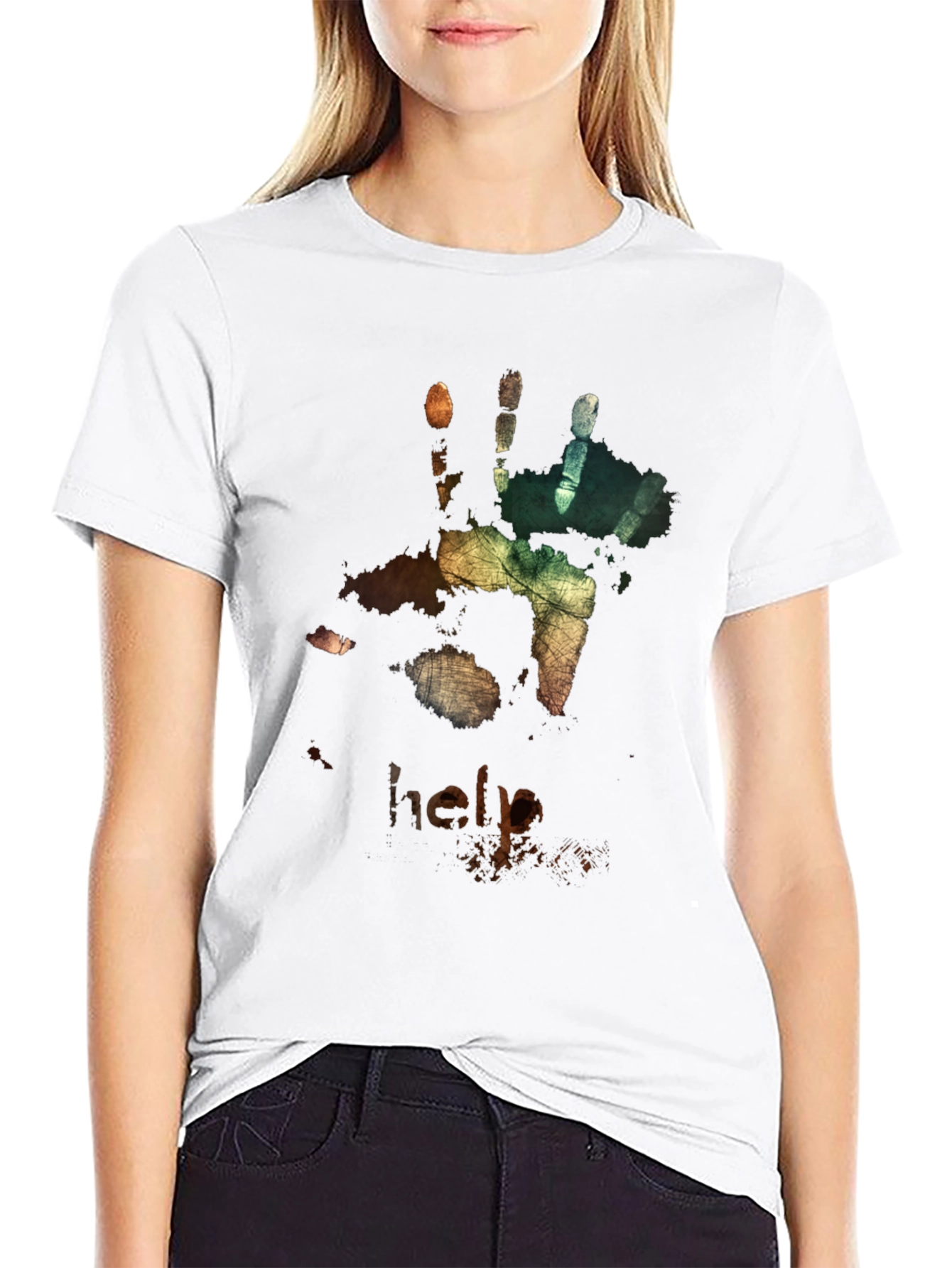 Distressed Handprint T-Shirt - Help Graphic Tee