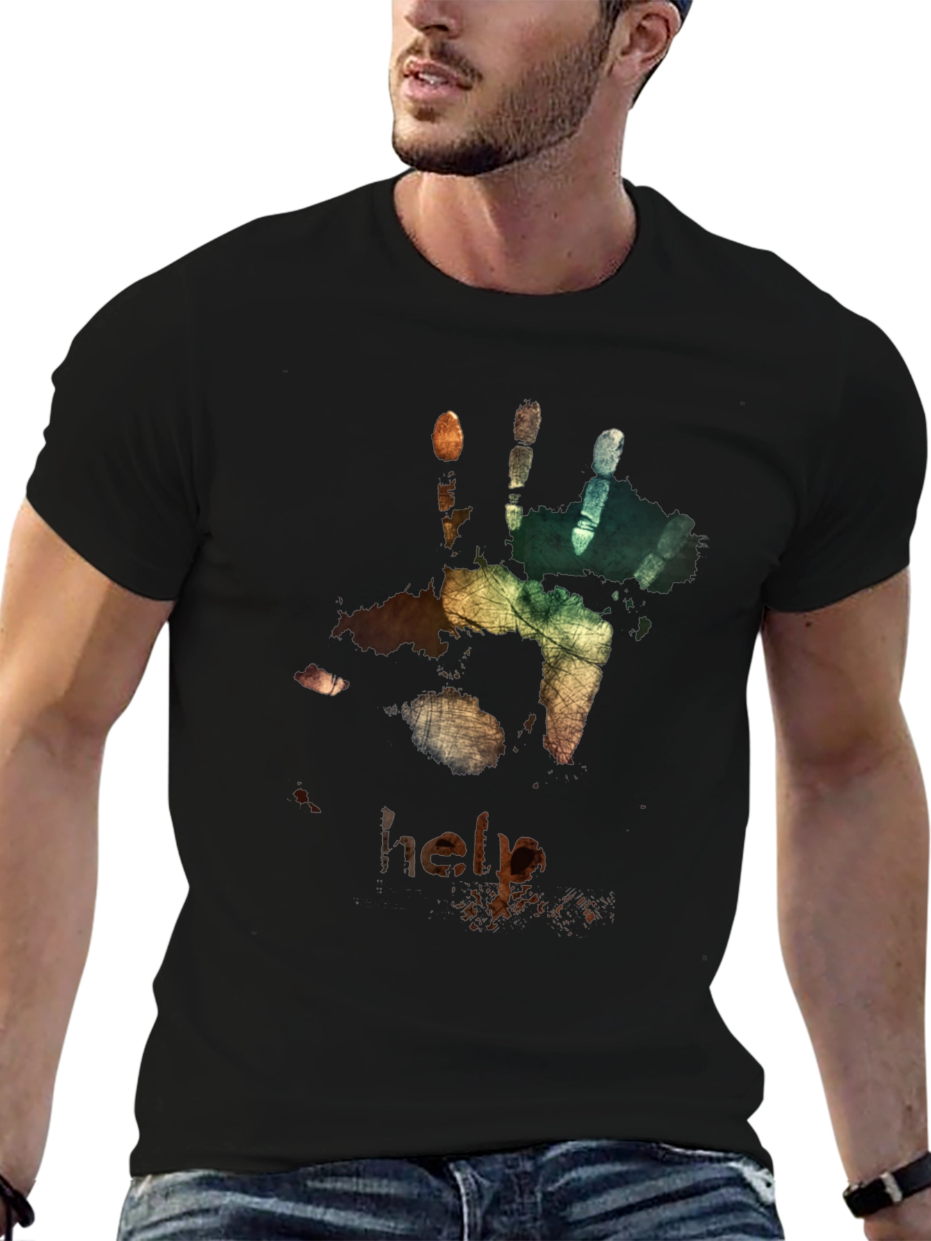 Distressed Handprint T-Shirt - Help Graphic Tee