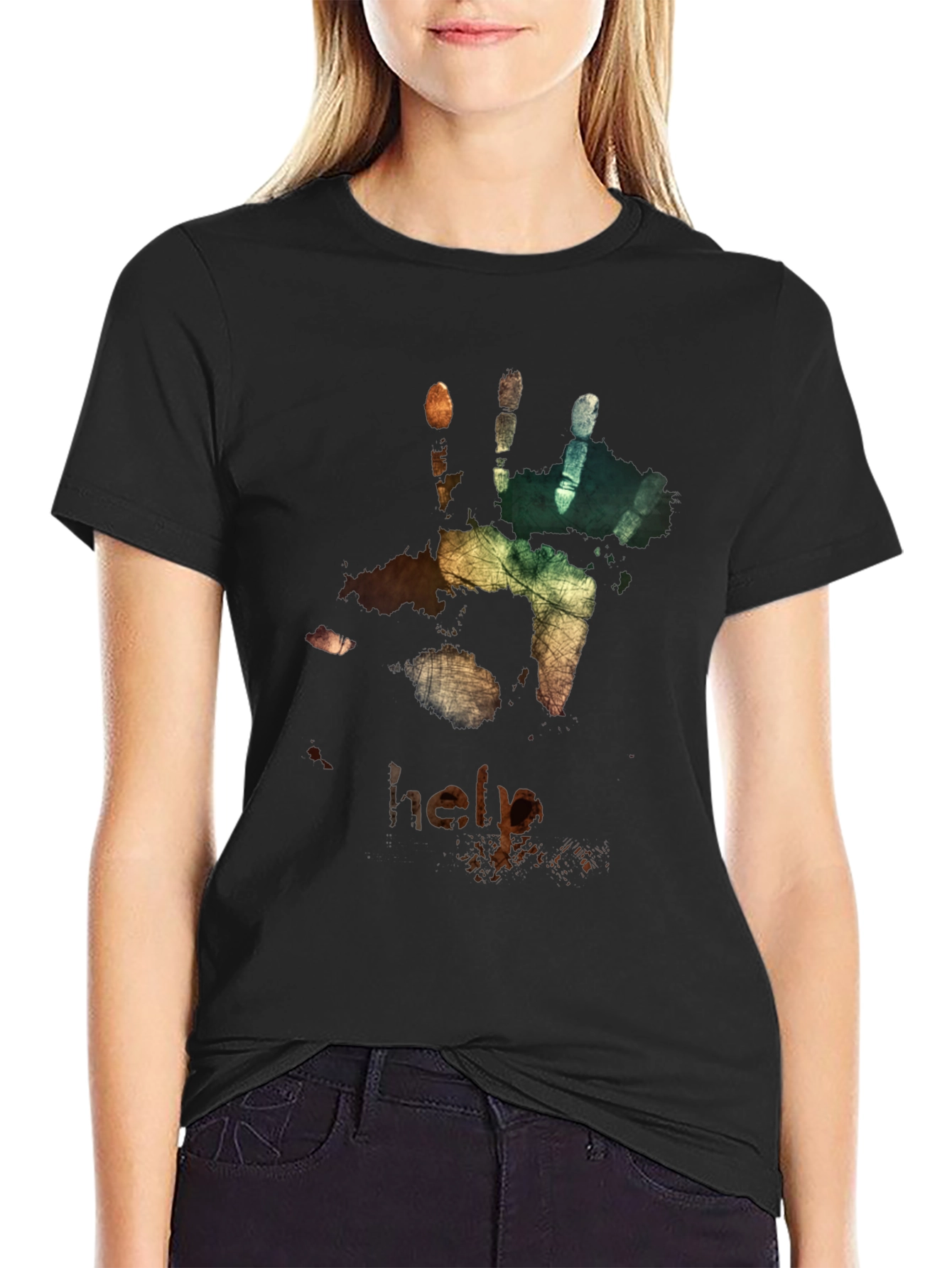Distressed Handprint T-Shirt - Help Graphic Tee