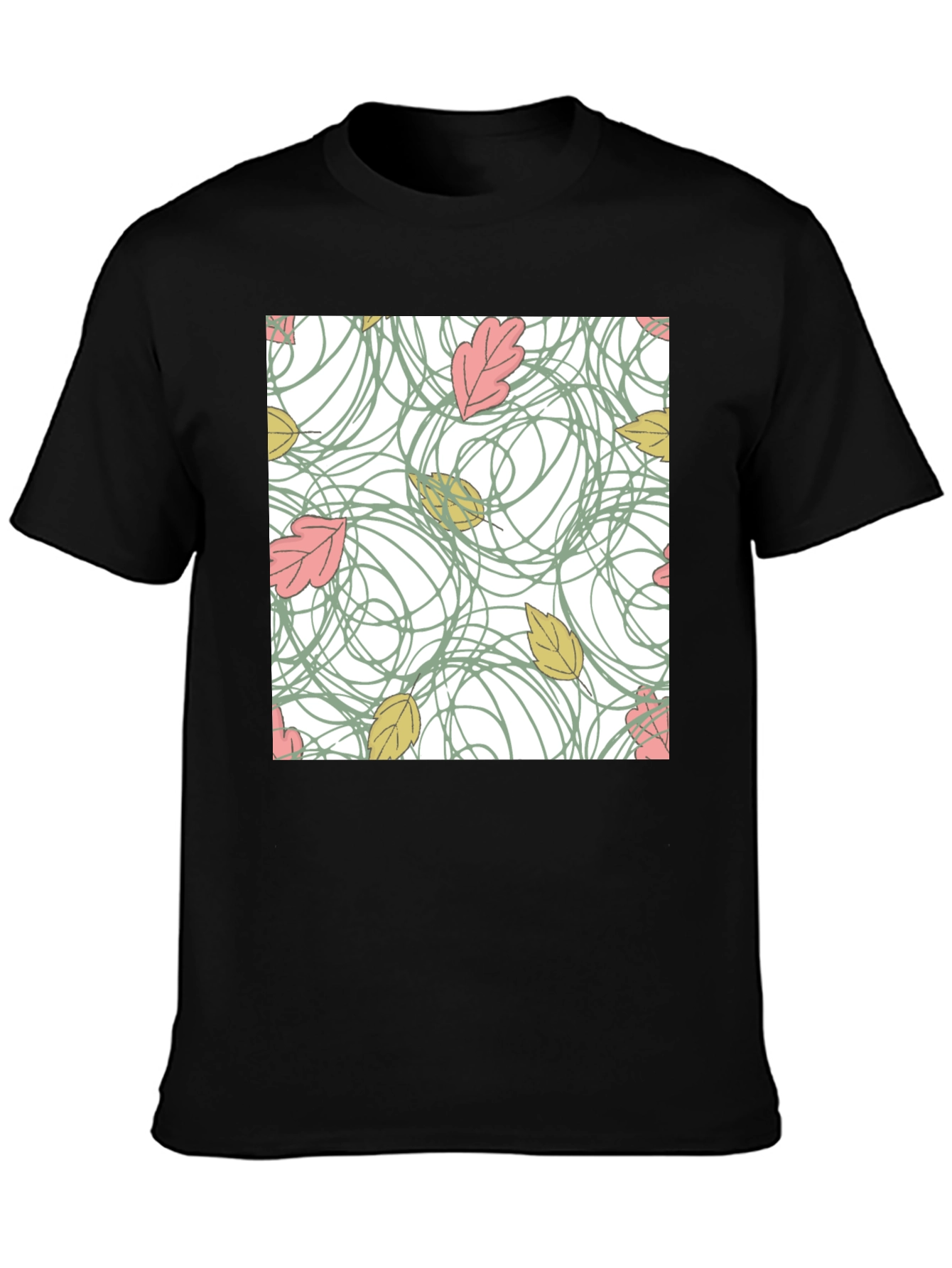 Autumn Leaves Pattern T-Shirt - Black