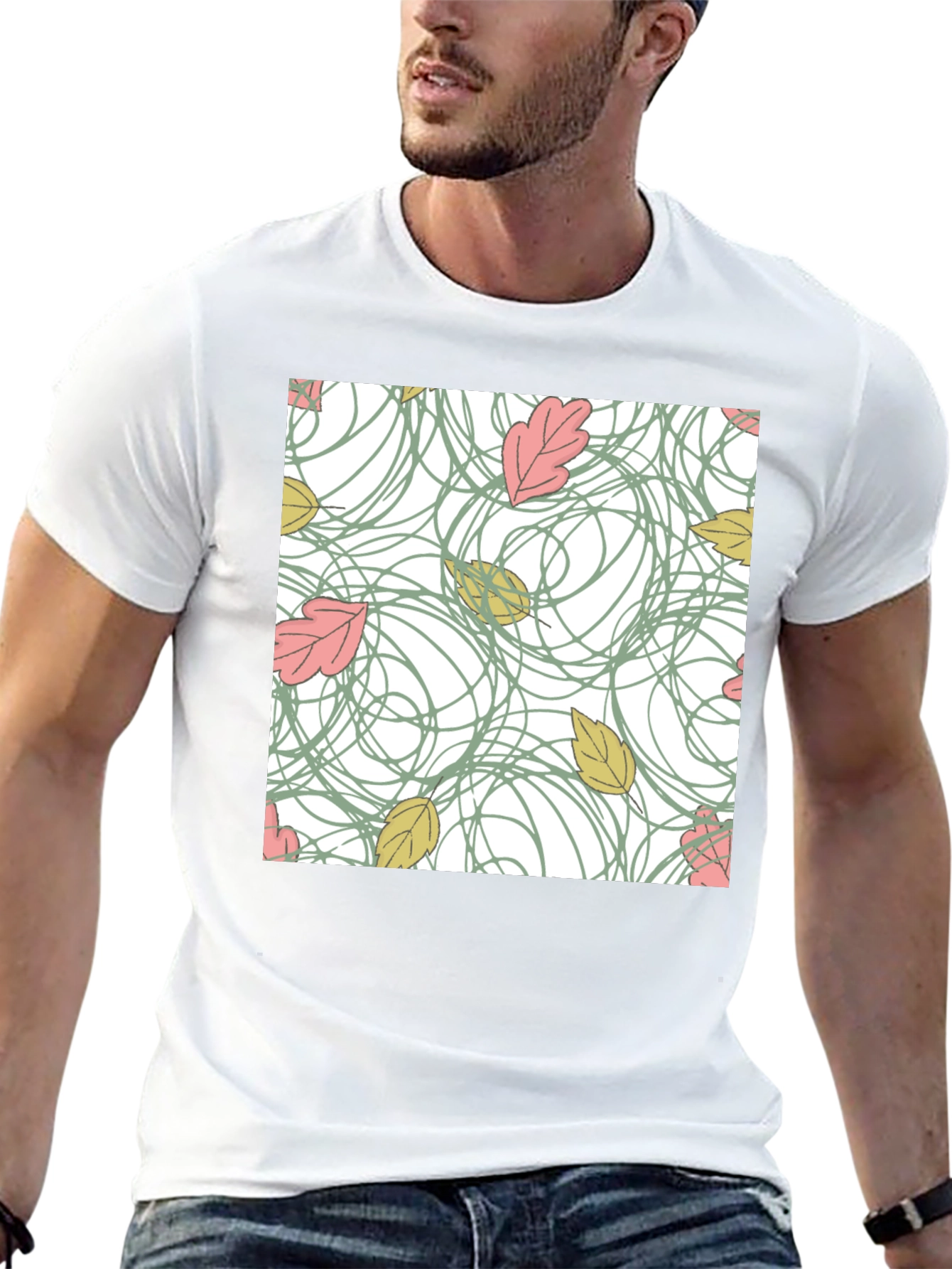 Autumn Leaves Pattern T-Shirt - Black