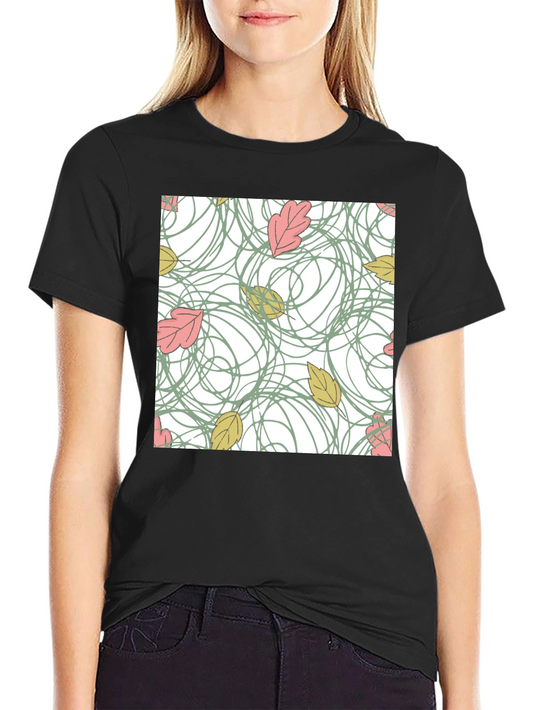 Autumn Leaves Pattern T-Shirt - Black